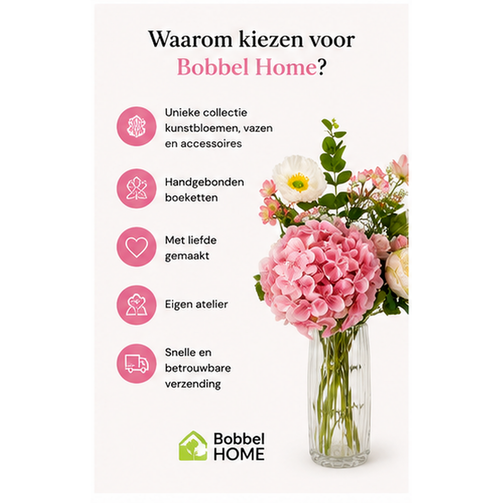Bobbel Home Bobbel Home Kunstbloemen Boeket – Zijden Bloemen – Roze Wit – 75 cm