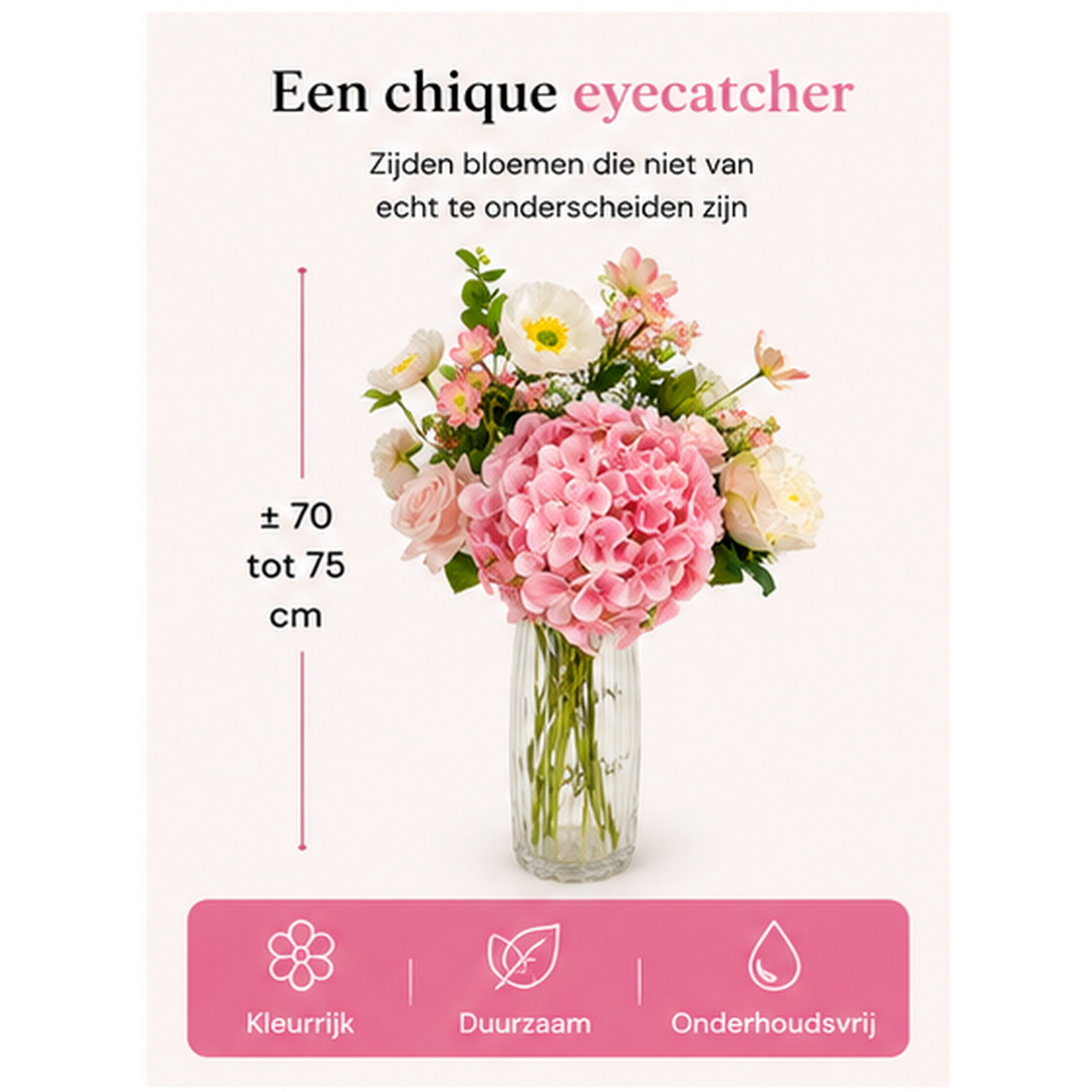 Bobbel Home Bobbel Home Artificial Flower Bouquet – Silk Flowers – Pink White – 75 cm