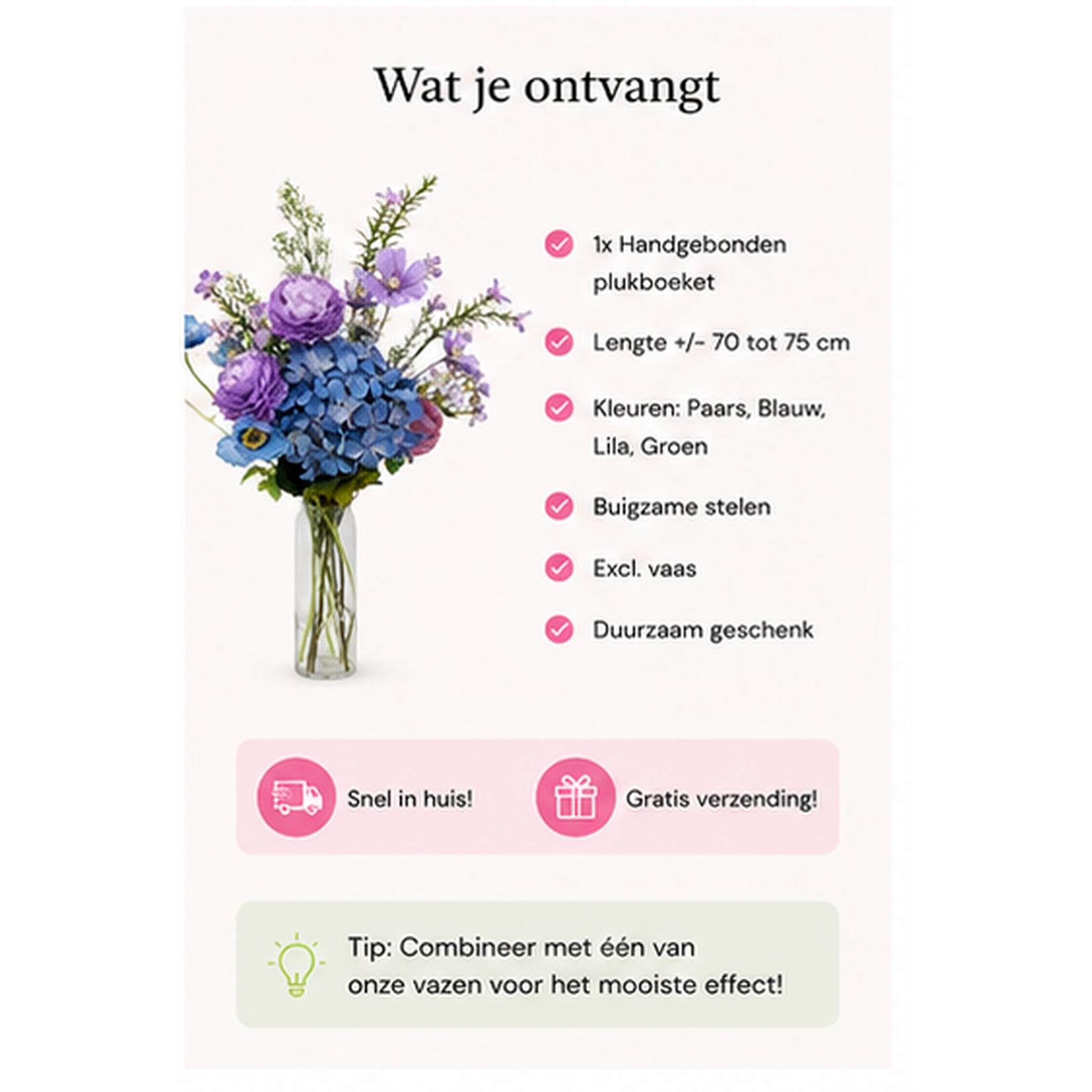 Bobbel Home Bobbel Home Artificial Flower Bouquet – Silk Flowers – Purple Blue – 75 cm