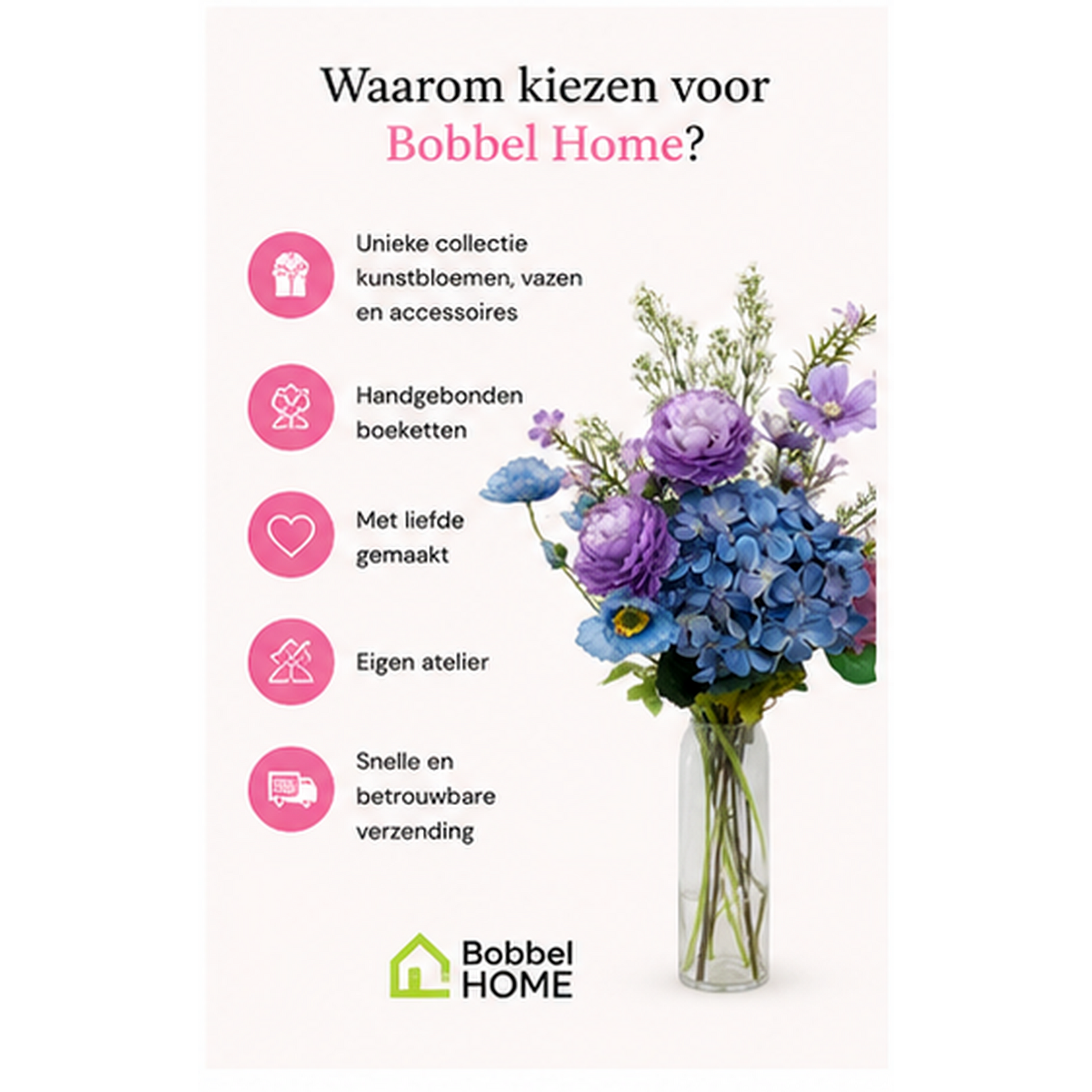 Bobbel Home Bobbel Home Artificial Flower Bouquet – Silk Flowers – Purple Blue – 75 cm