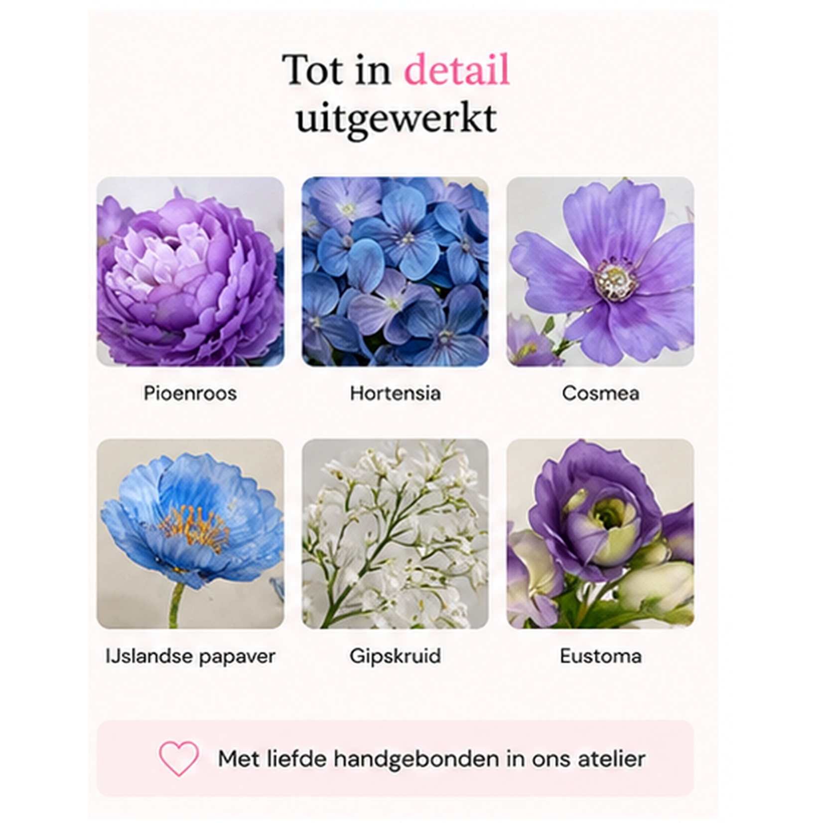 Bobbel Home Bobbel Home Kunstbloemen Boeket – Zijden Bloemen – Paars Blauw – 75 cm