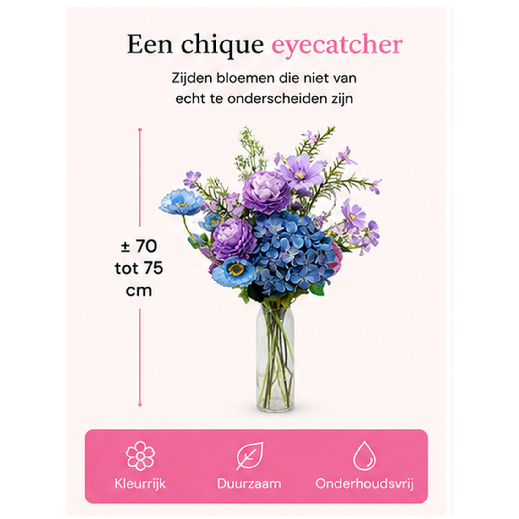 Bobbel Home Bobbel Home Artificial Flower Bouquet – Silk Flowers – Purple Blue – 75 cm