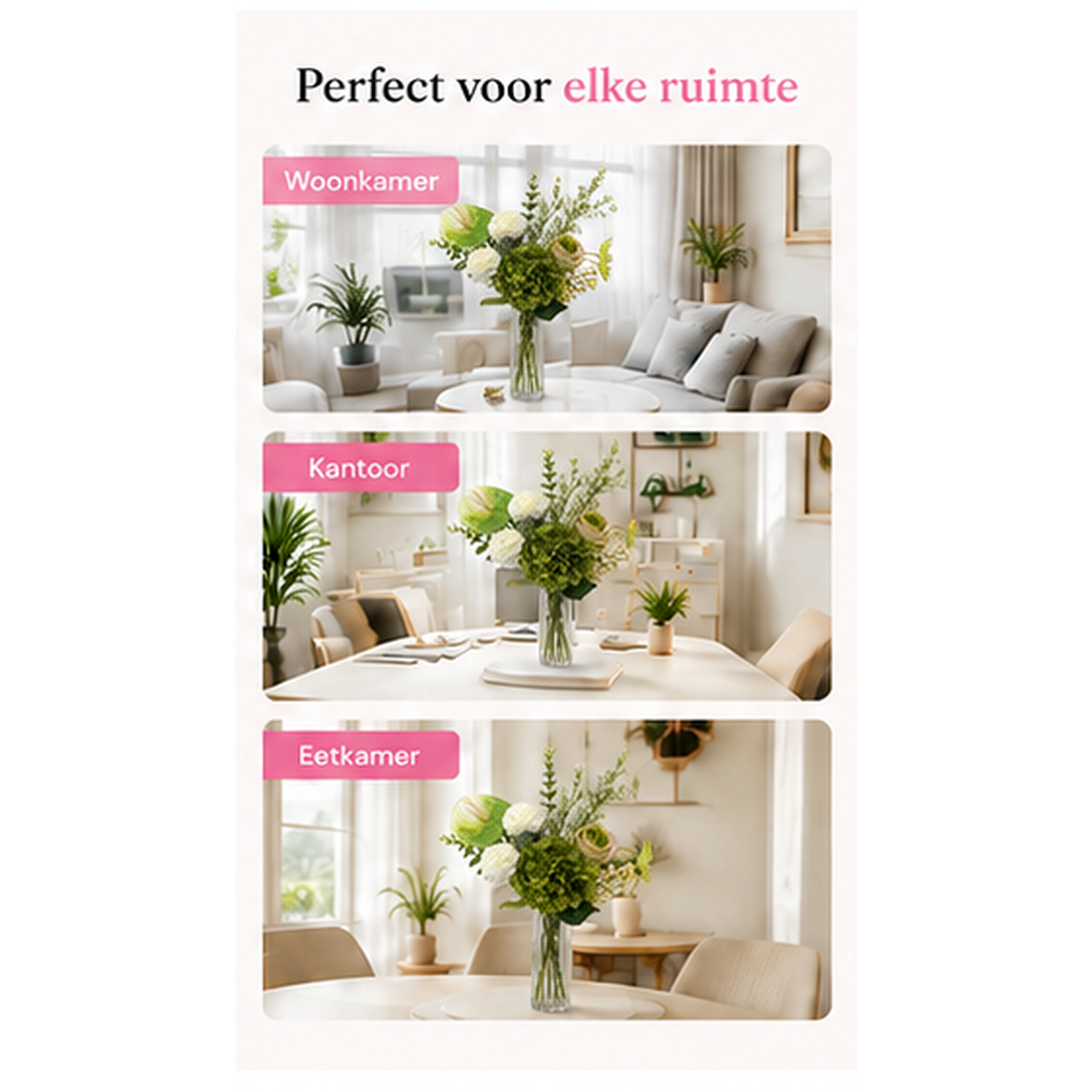 Bobbel Home Bobbel Home Kunstbloemen Boeket – Zijden Bloemen – Groen Wit – 75 cm – Luxe Plukboeket