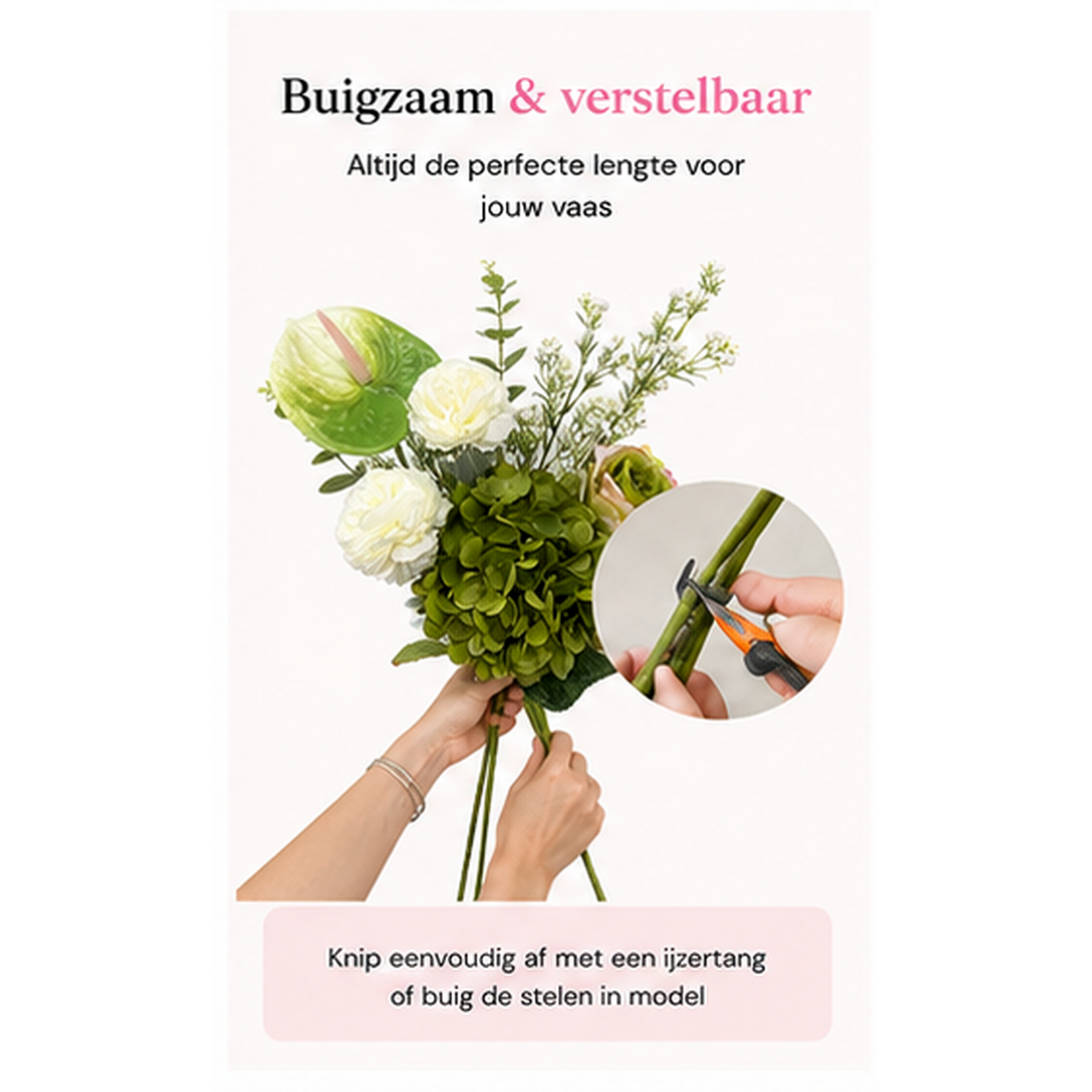 Bobbel Home Bobbel Home Kunstbloemen Boeket – Zijden Bloemen – Groen Wit – 75 cm – Luxe Plukboeket