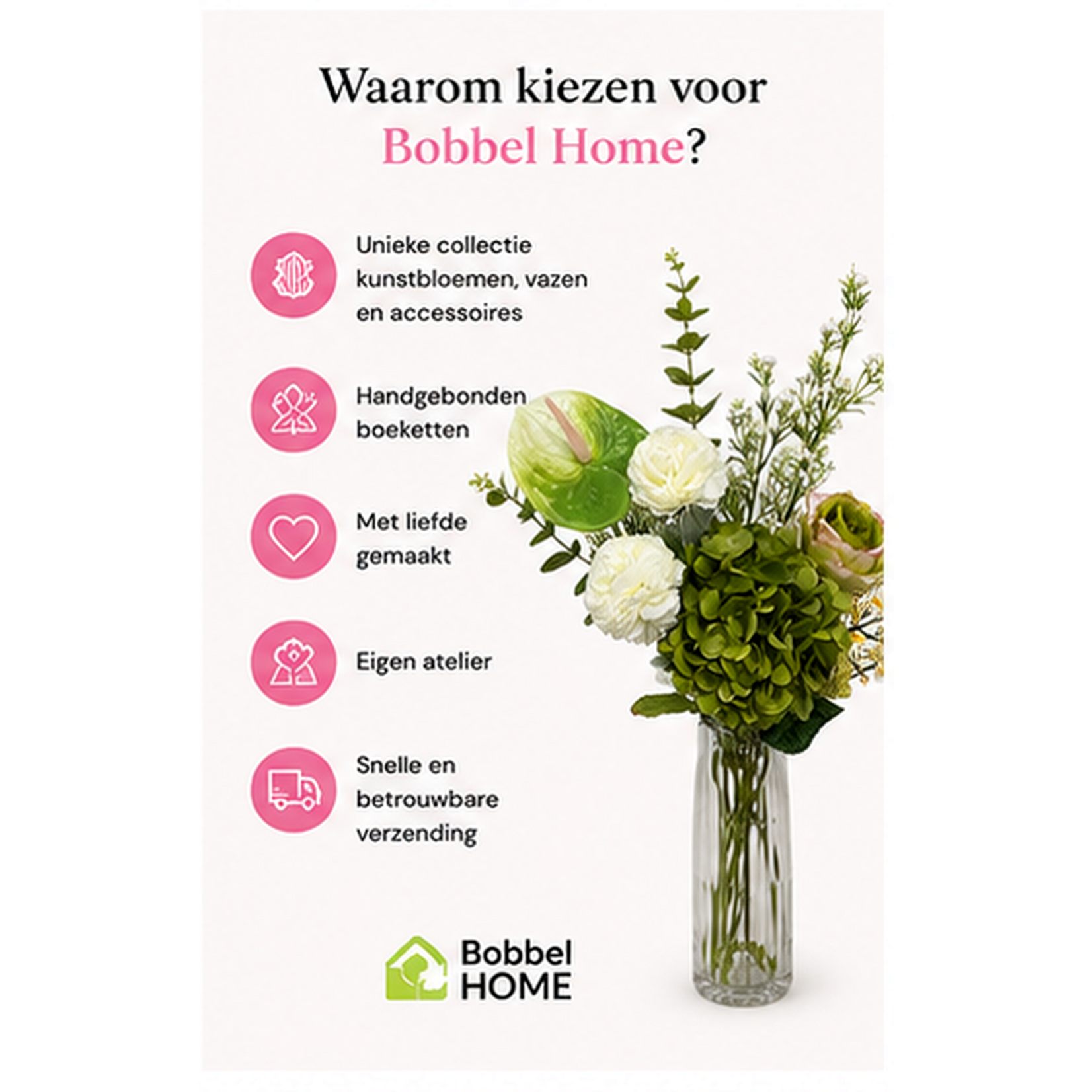 Bobbel Home Bobbel Home Kunstbloemen Boeket – Zijden Bloemen – Groen Wit – 75 cm – Luxe Plukboeket