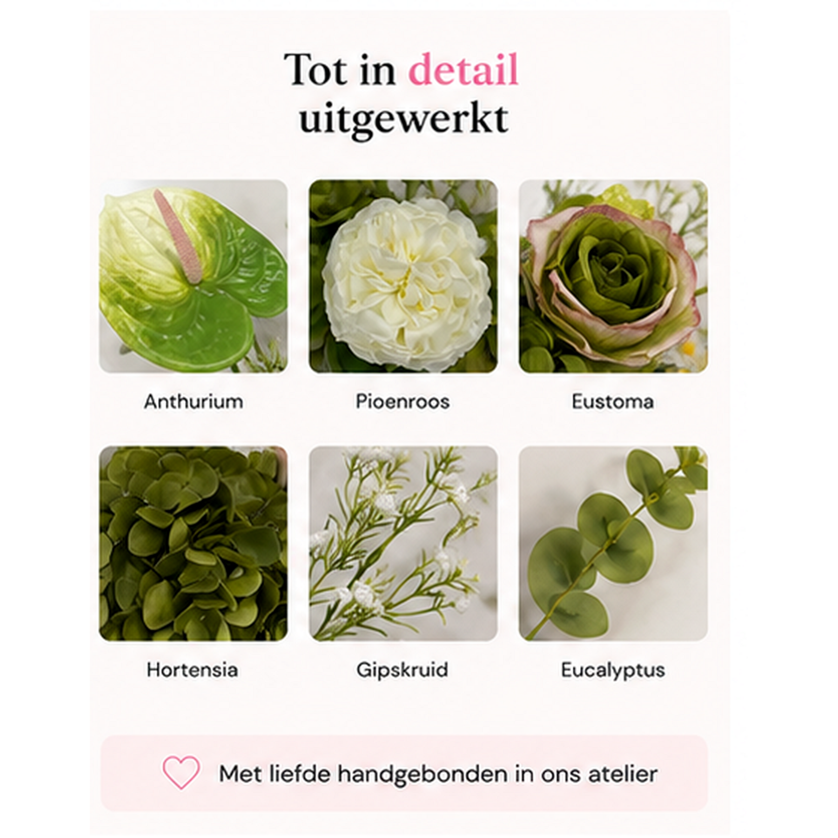 Bobbel Home Bobbel Home Kunstbloemen Boeket – Zijden Bloemen – Groen Wit – 75 cm – Luxe Plukboeket