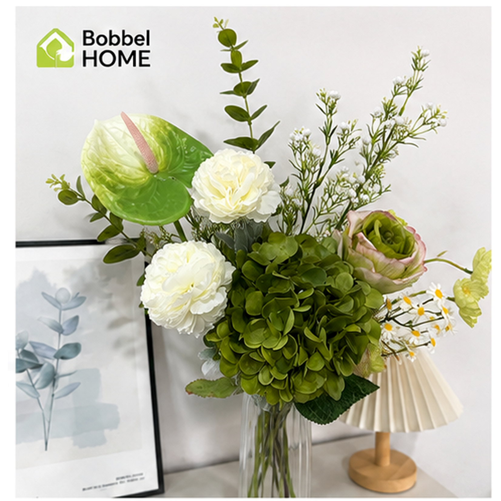 Bobbel Home Bobbel Home Kunstbloemen Boeket – Zijden Bloemen – Groen Wit – 75 cm – Luxe Plukboeket
