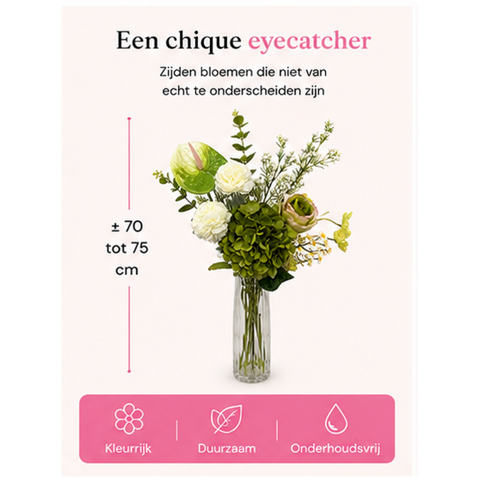 Bobbel Home Bobbel Home Kunstbloemen Boeket – Zijden Bloemen – Groen Wit – 75 cm – Luxe Plukboeket