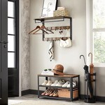 Bobbel Home Wall-mounted Coat Rack – Wardrobe set – Bench with coat rack – With hooks – 2 shelves – Brown and black