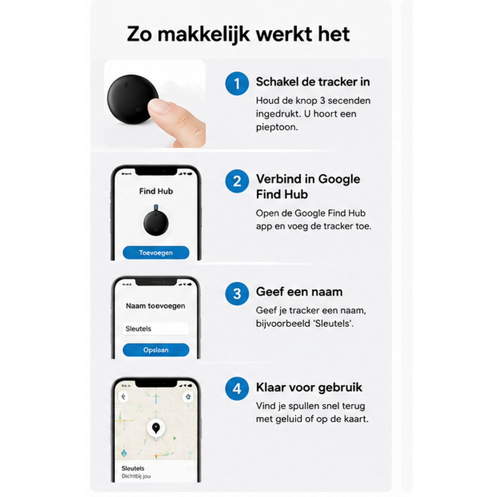 Dutch Wanted Dutch Wanted GPS Tracker - Bluetooth Tracker voor Android - Keyfinder met Google Find Hub App