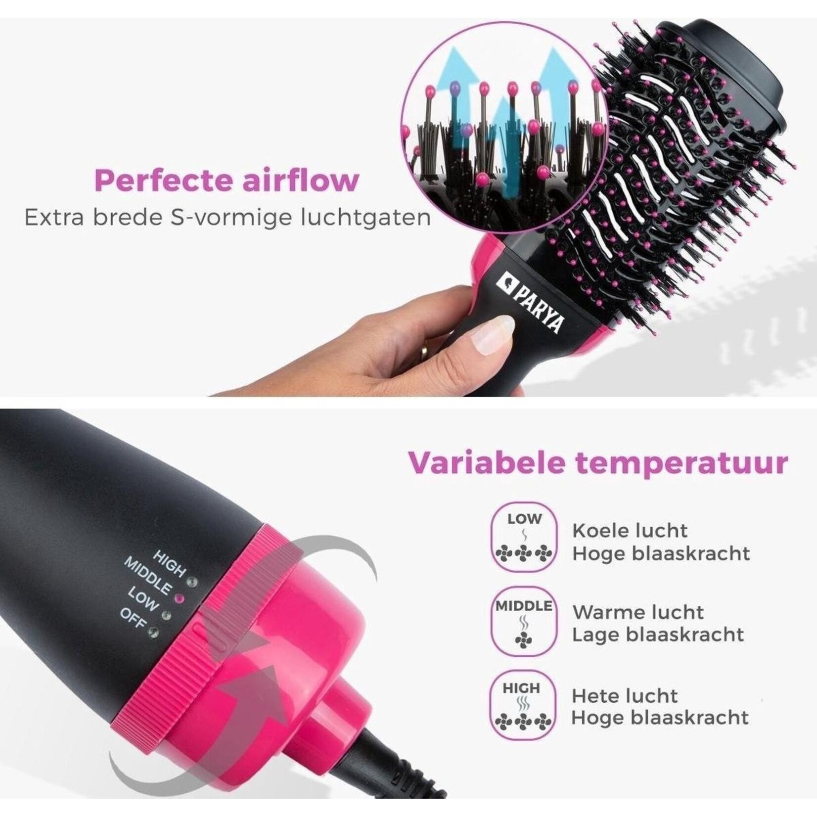 Revlon Dutch Wanted - 3-in-1 Fohnborstel - 3 blaasstanden - Volumizer - Fohn - Ronde Haar Droger - Zwart & Paars