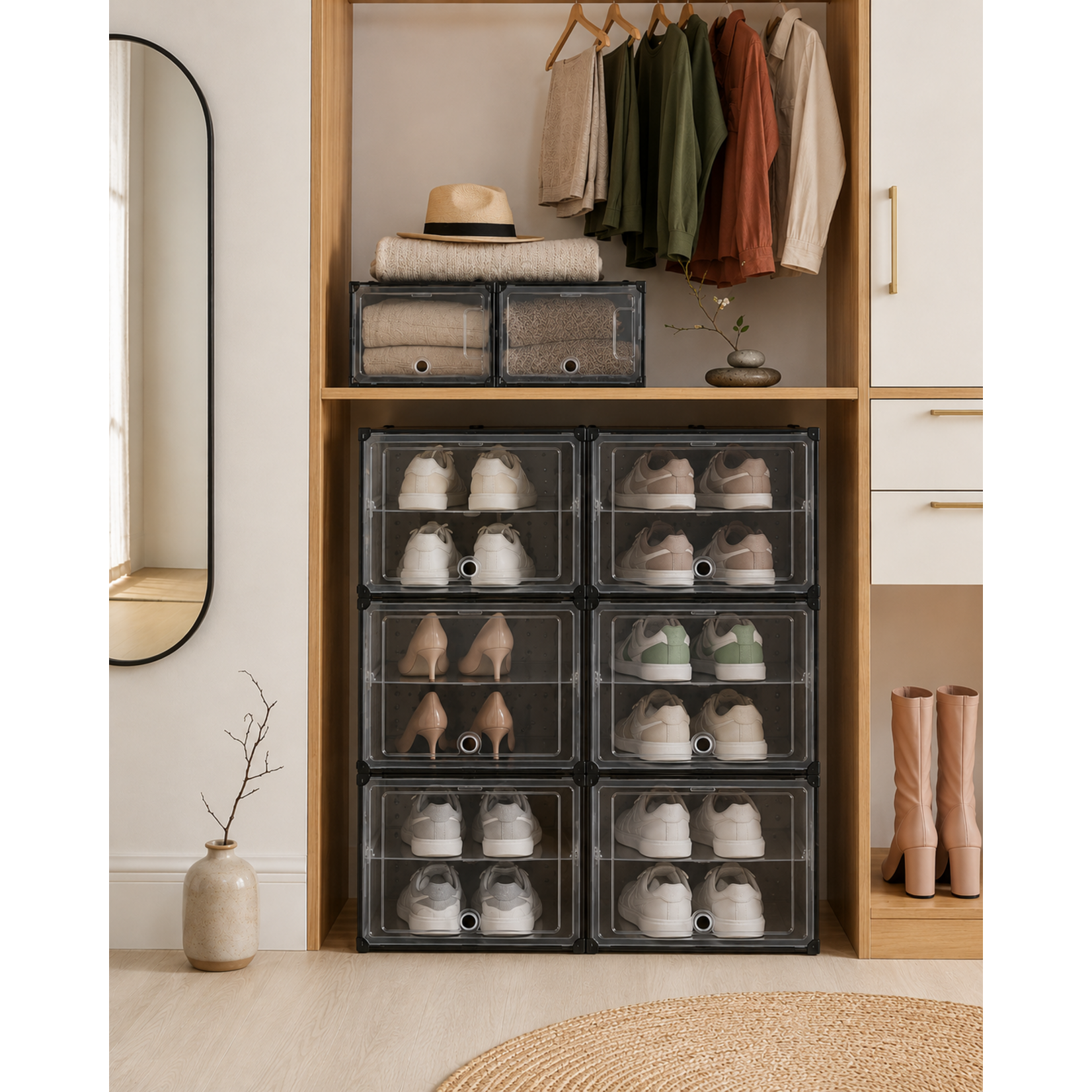 Bobbel Home Shoe Box Set of 6 - Shoe Storage Boxes - Shoe Organizer - Up to Size 45 - Transparent Black