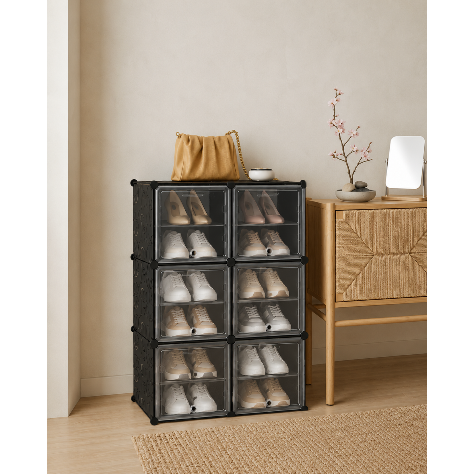 Bobbel Home Shoe Box Set of 6 - Shoe Storage Boxes - Shoe Organizer - Up to Size 45 - Transparent Black