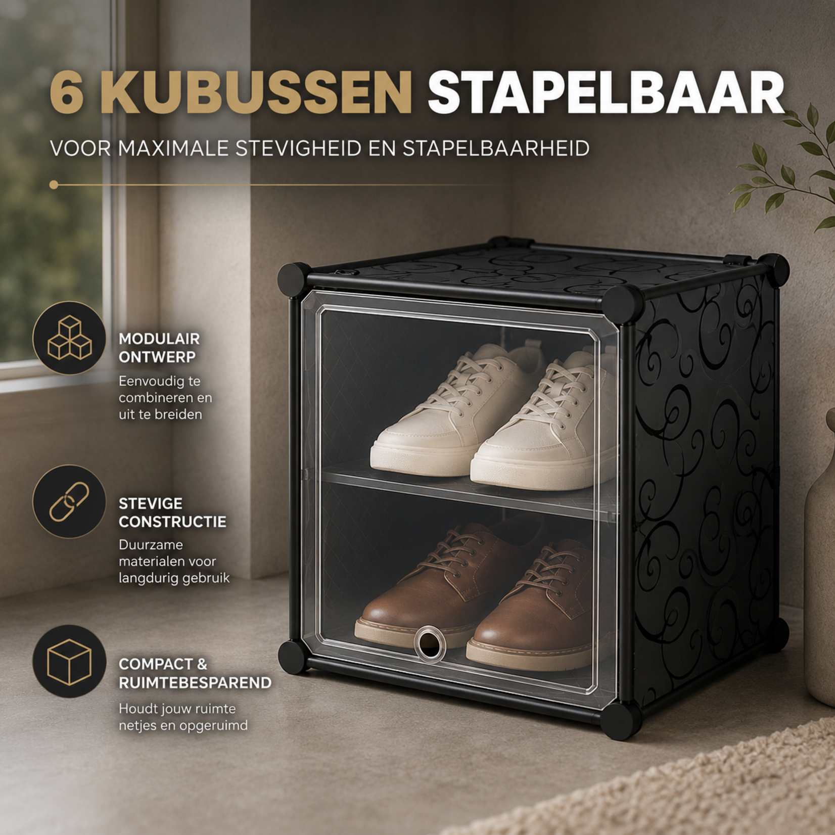 Bobbel Home Shoe Box Set of 6 - Shoe Storage Boxes - Shoe Organizer - Up to Size 45 - Transparent Black