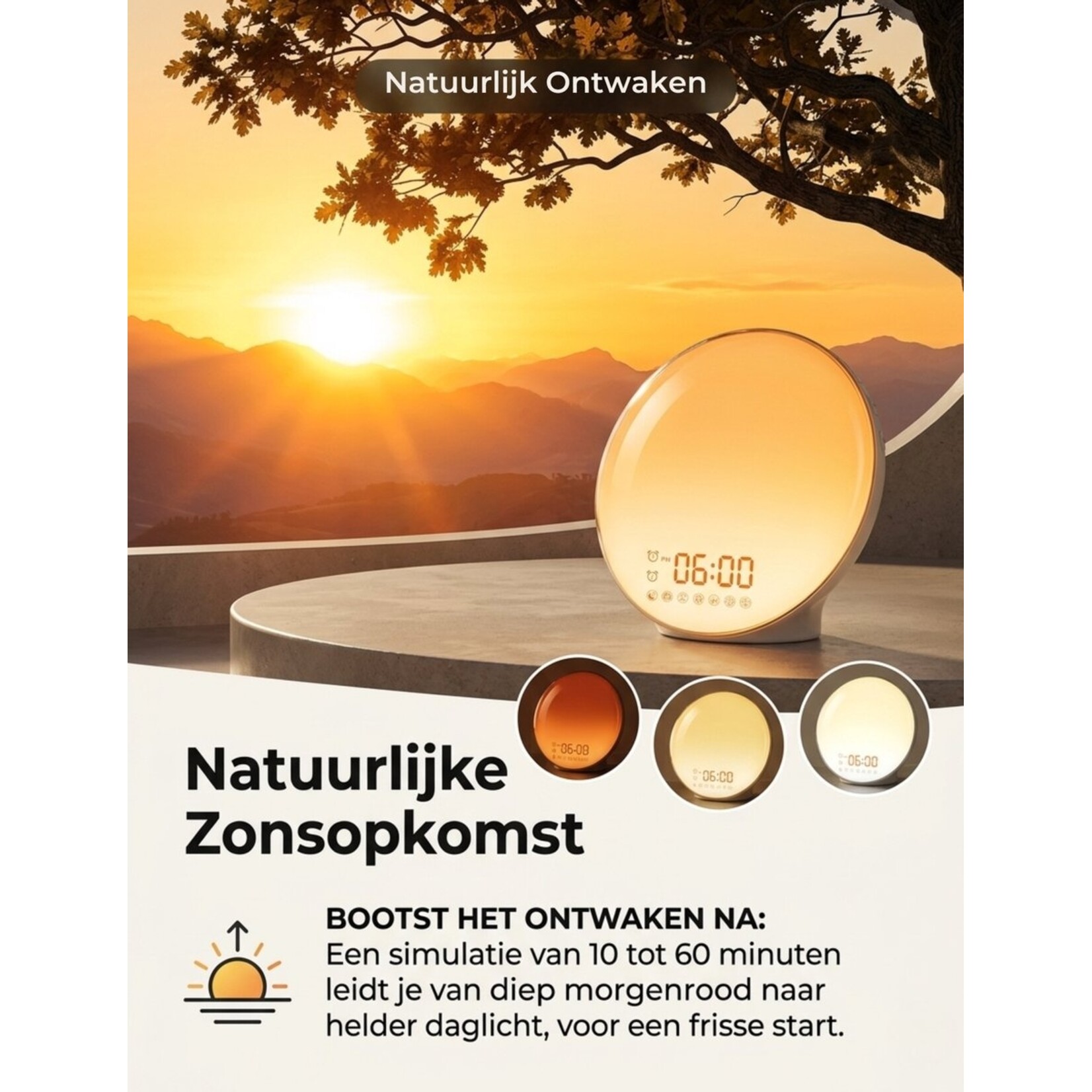 Dutch Wanted Dutch Wanted - Wake up light – Wekkerradio – Nachtlamp – Bedlamp – Lichttherapielamp – Wit