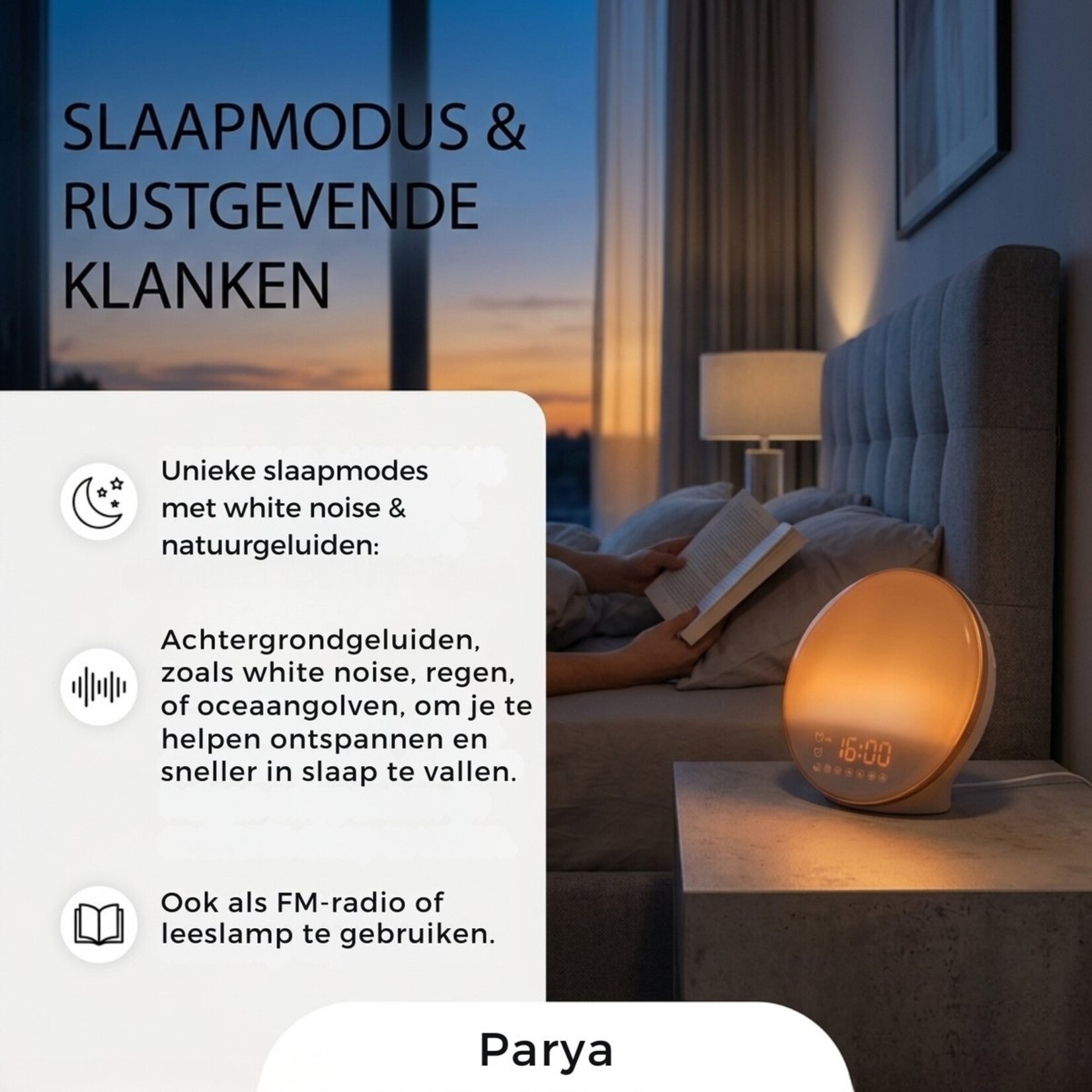 Dutch Wanted Dutch Wanted - Wake up light – Wekkerradio – Nachtlamp – Bedlamp – Lichttherapielamp – Wit