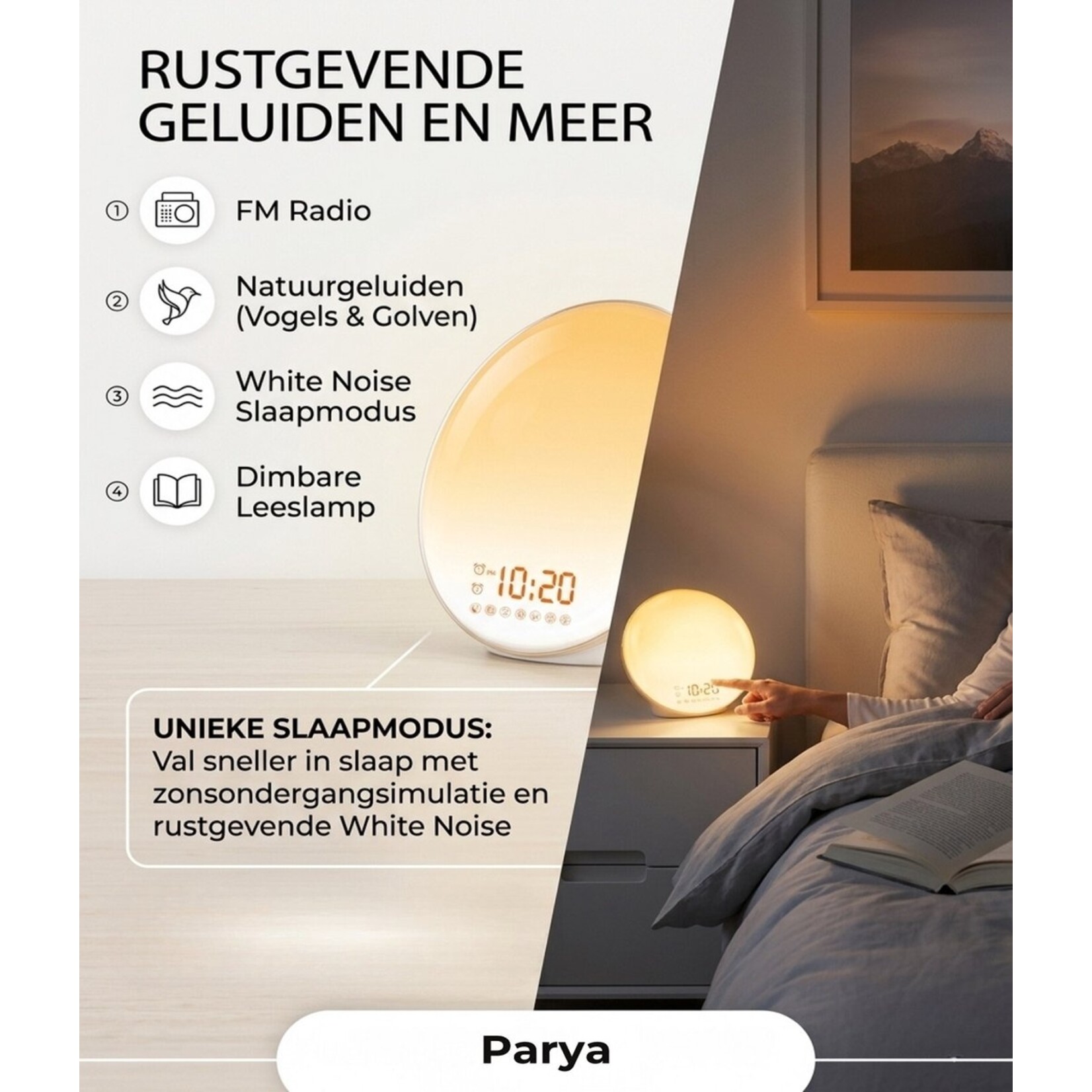Dutch Wanted Dutch Wanted - Wake up light – Wekkerradio – Nachtlamp – Bedlamp – Lichttherapielamp – Wit