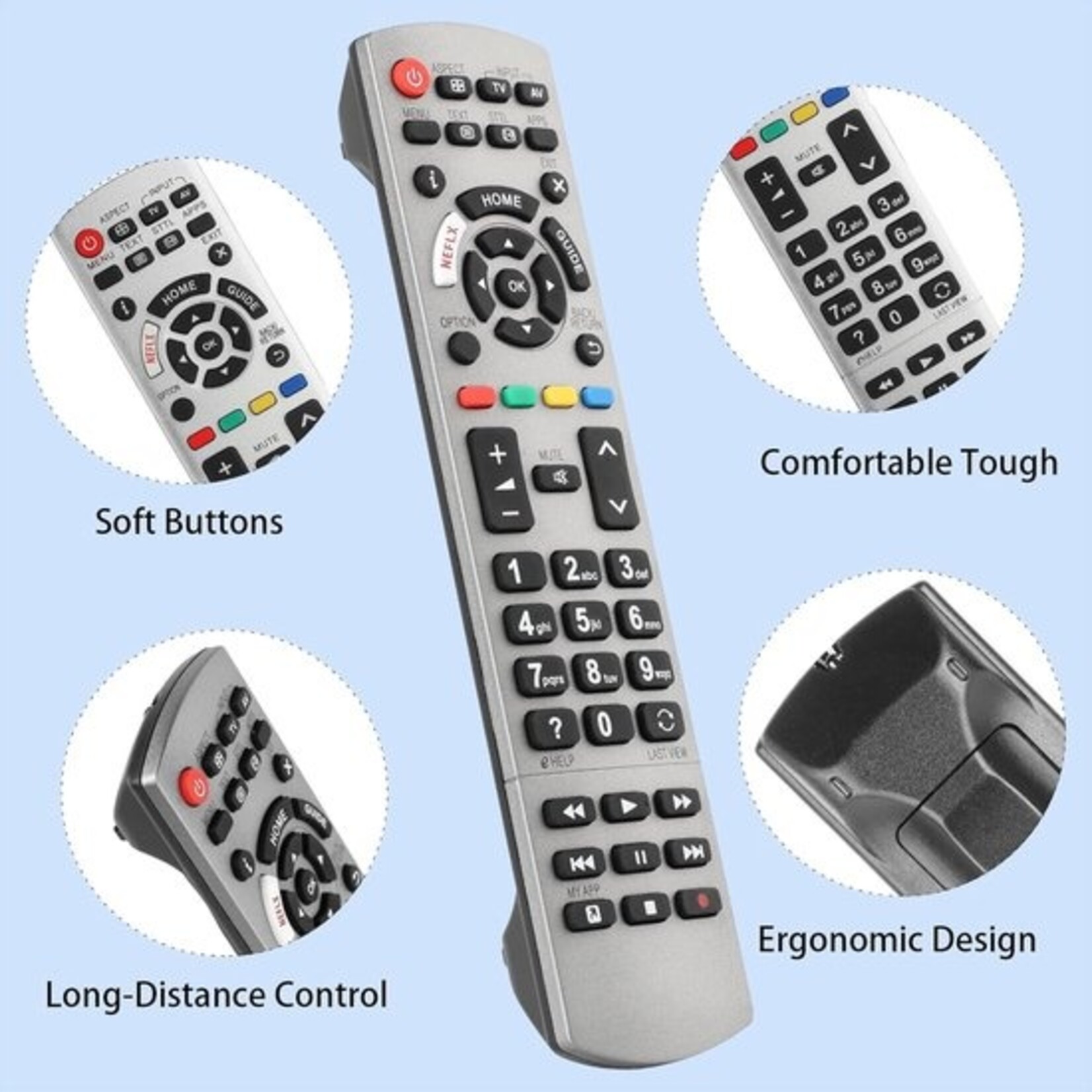 Vervangende afstandsbediening voor Panasonic Viera televisies  Is jouw originele Panasonic afstandsbediening kwijt, kapot of werkt deze niet meer naar behoren? Met deze vervangende afstandsbediening voor Panasonic Viera TV's bedien je jouw televisie weer