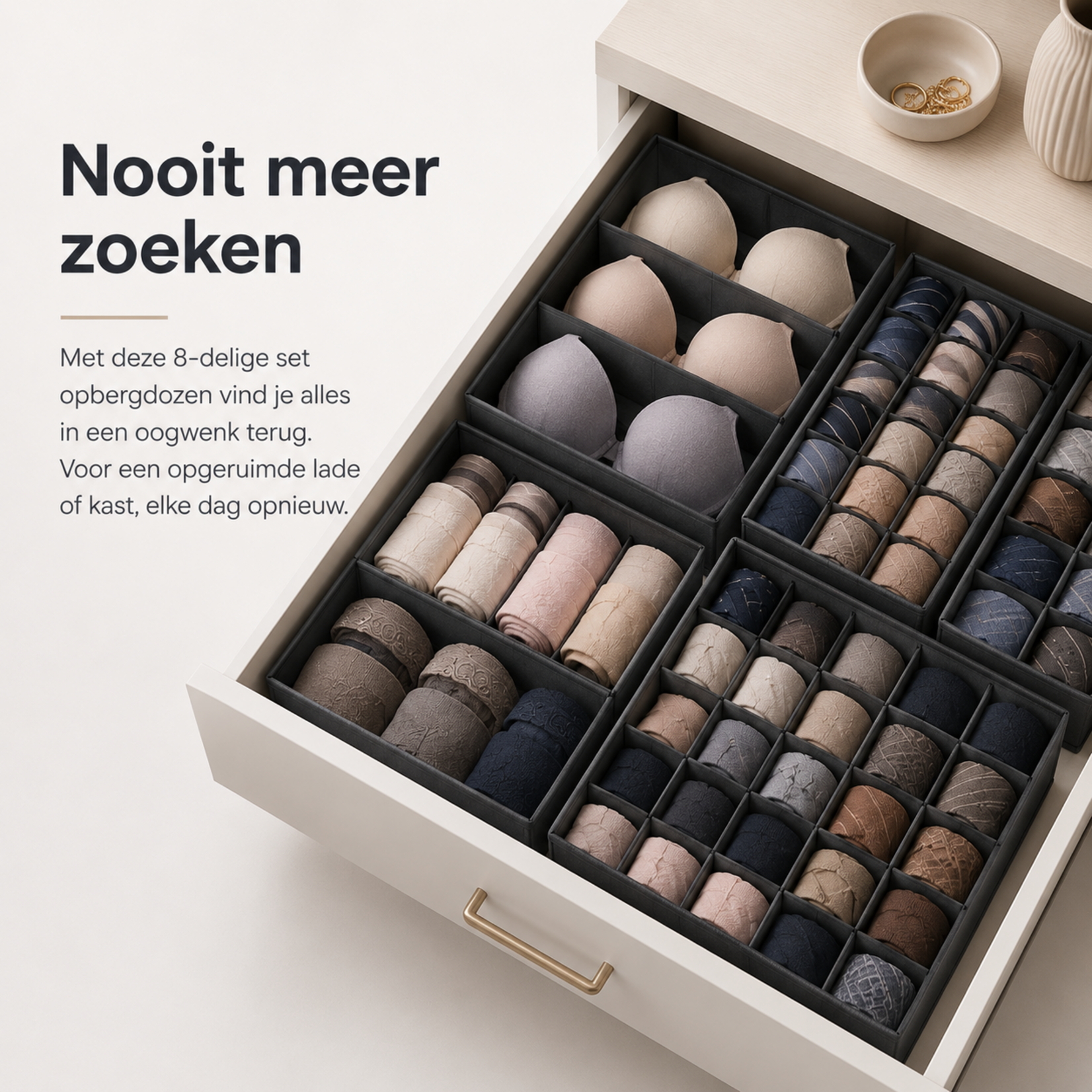 Parya Home Bobbel Home - Ondergoed  Opbergdozen Lade-organizer set van 8 grijs