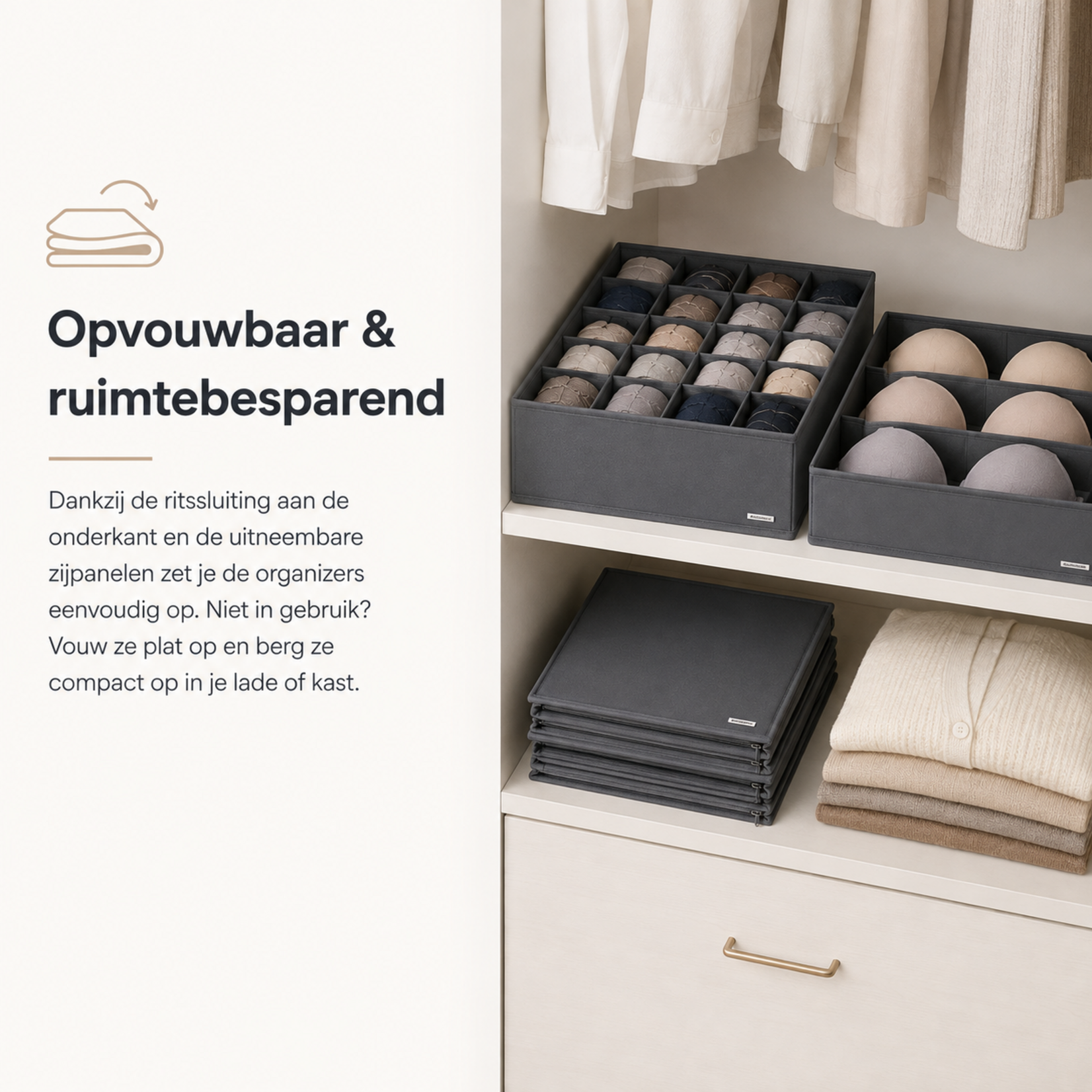 Parya Home Bobbel Home - Ondergoed  Opbergdozen Lade-organizer set van 8 grijs