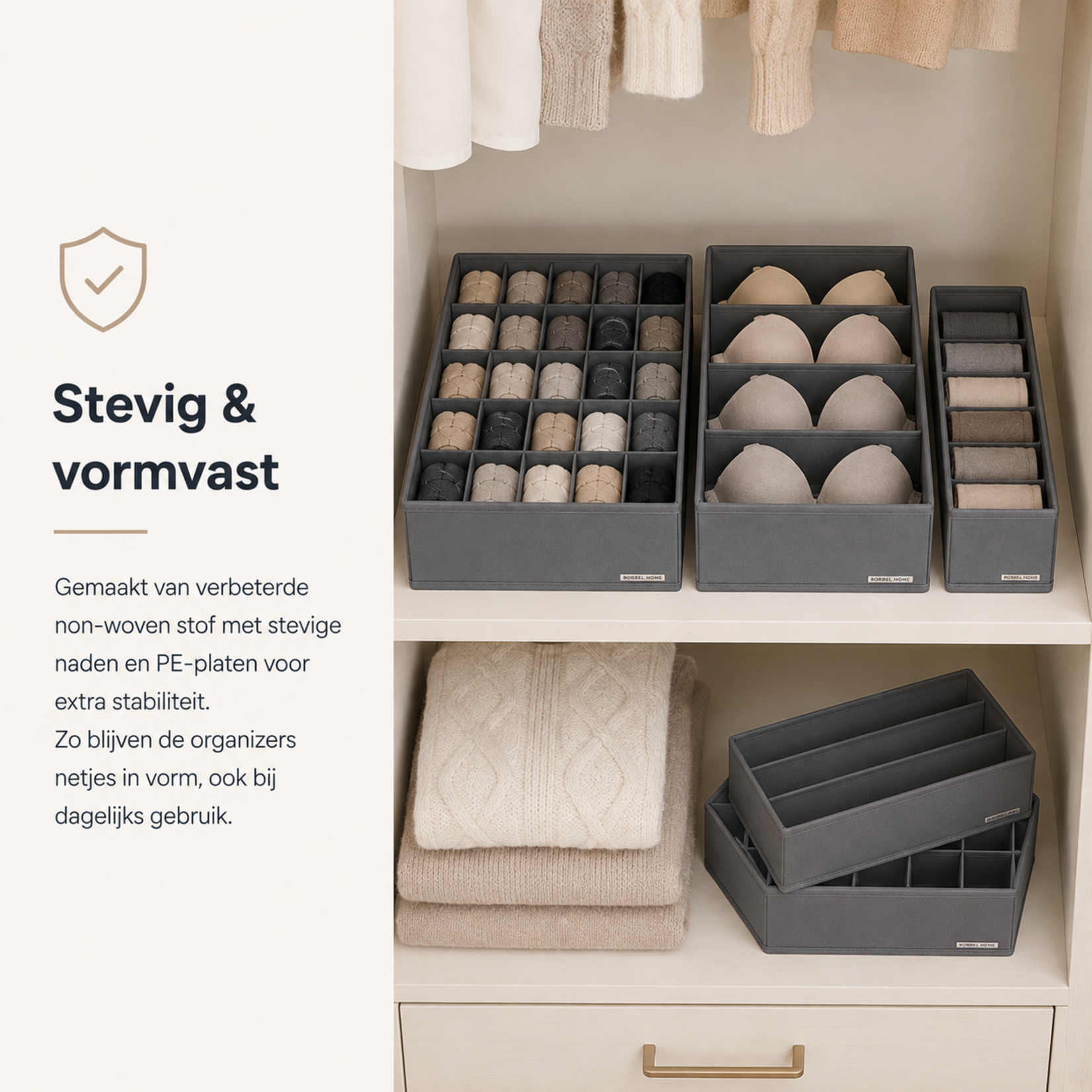 Bobbel Home - Ondergoed  Opbergdozen Lade-organizer set van 8 grijs