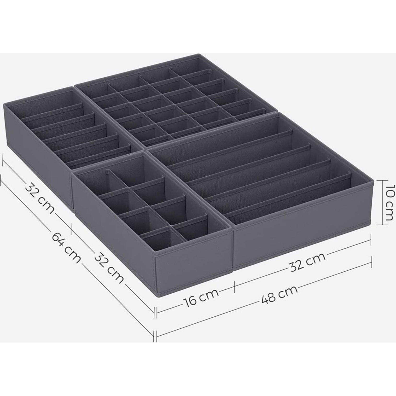 Bobbel Home - Ondergoed Opbergdozen Lade-organizer set van 4 grijs