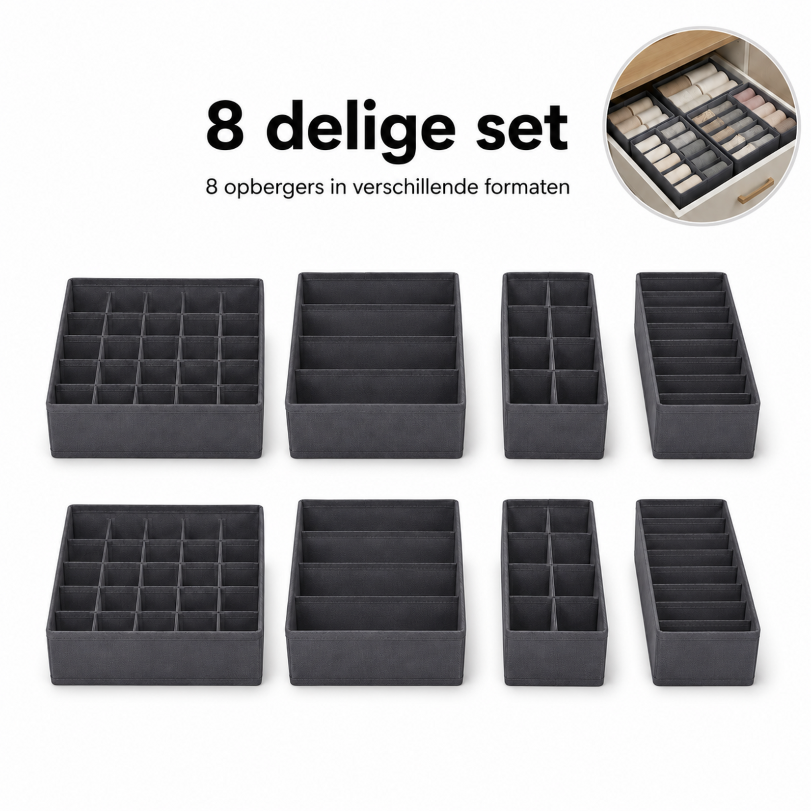 Bobbel Home -  Storage boxes Drawer organizer set of 8 gray