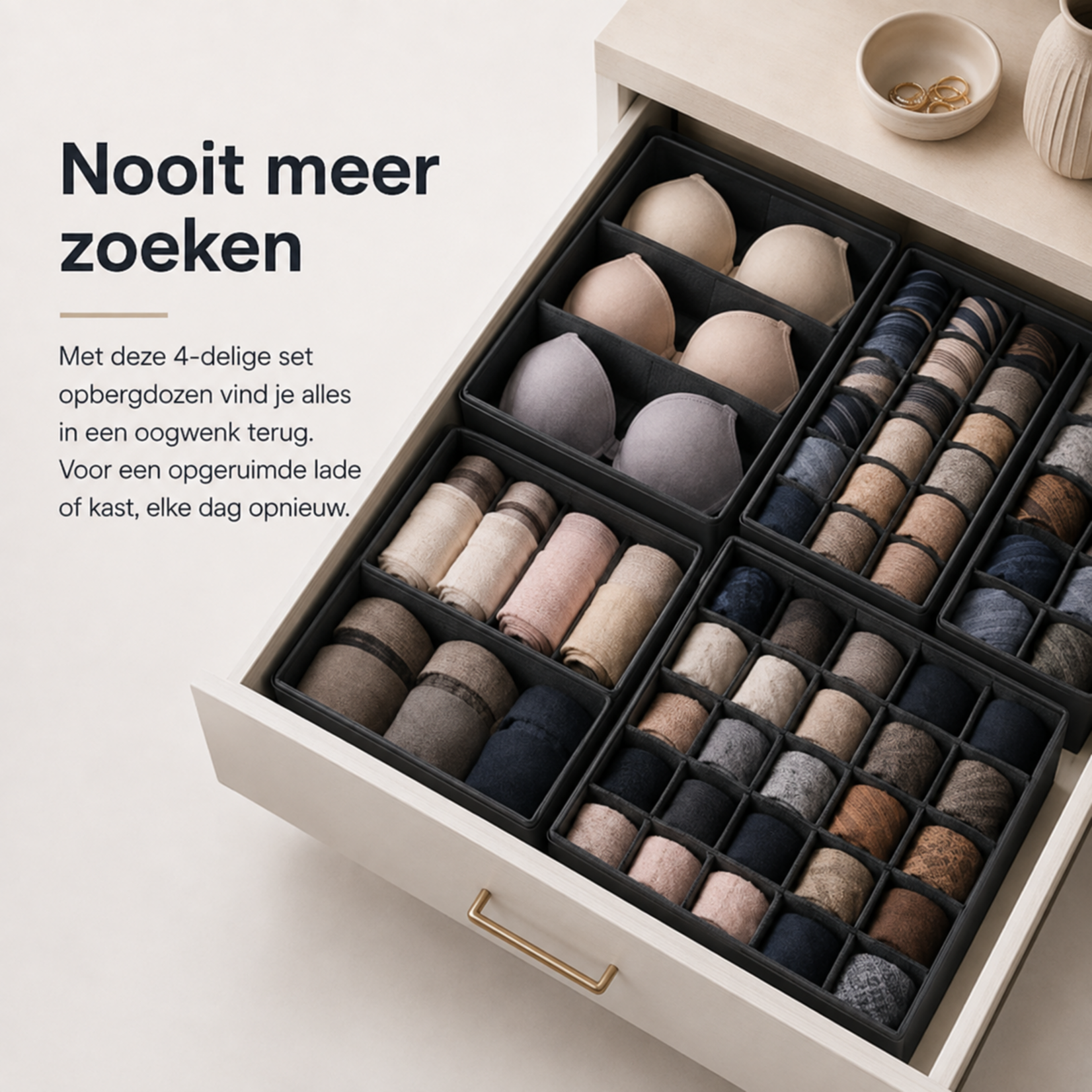 Bobbel Home - Ondergoed Opbergdozen Lade-organizer set van 4 grijs