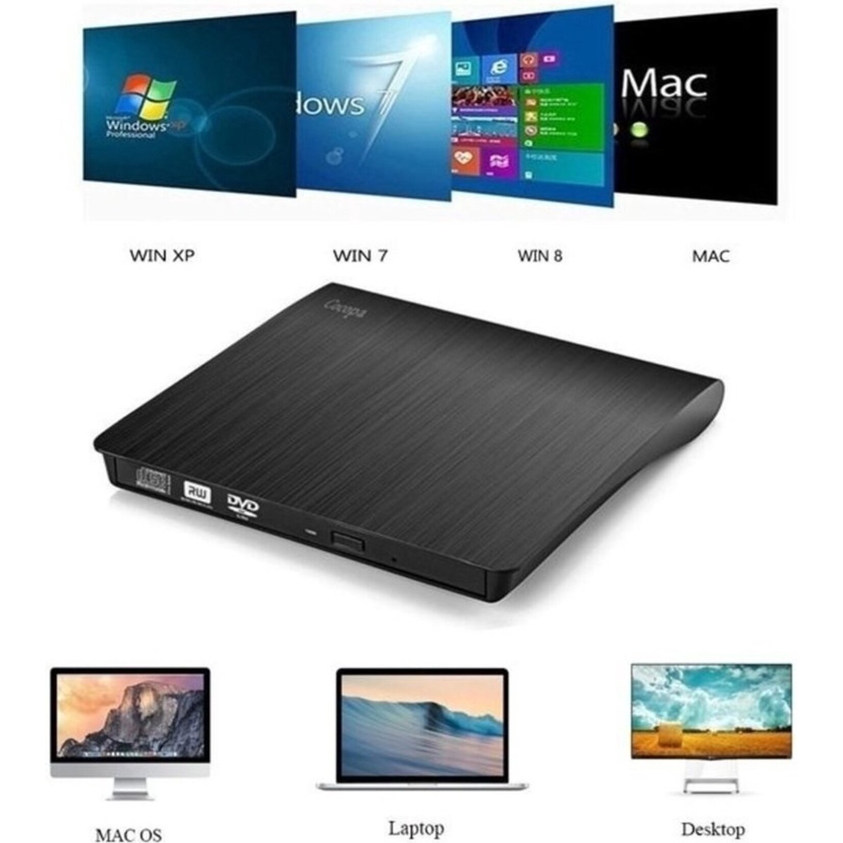 Parya Parya - Plug & Play Externe CD/DVD Combo Drive Speler Reader - USB 2.0 CD-Rom Disk Lezer & Brander