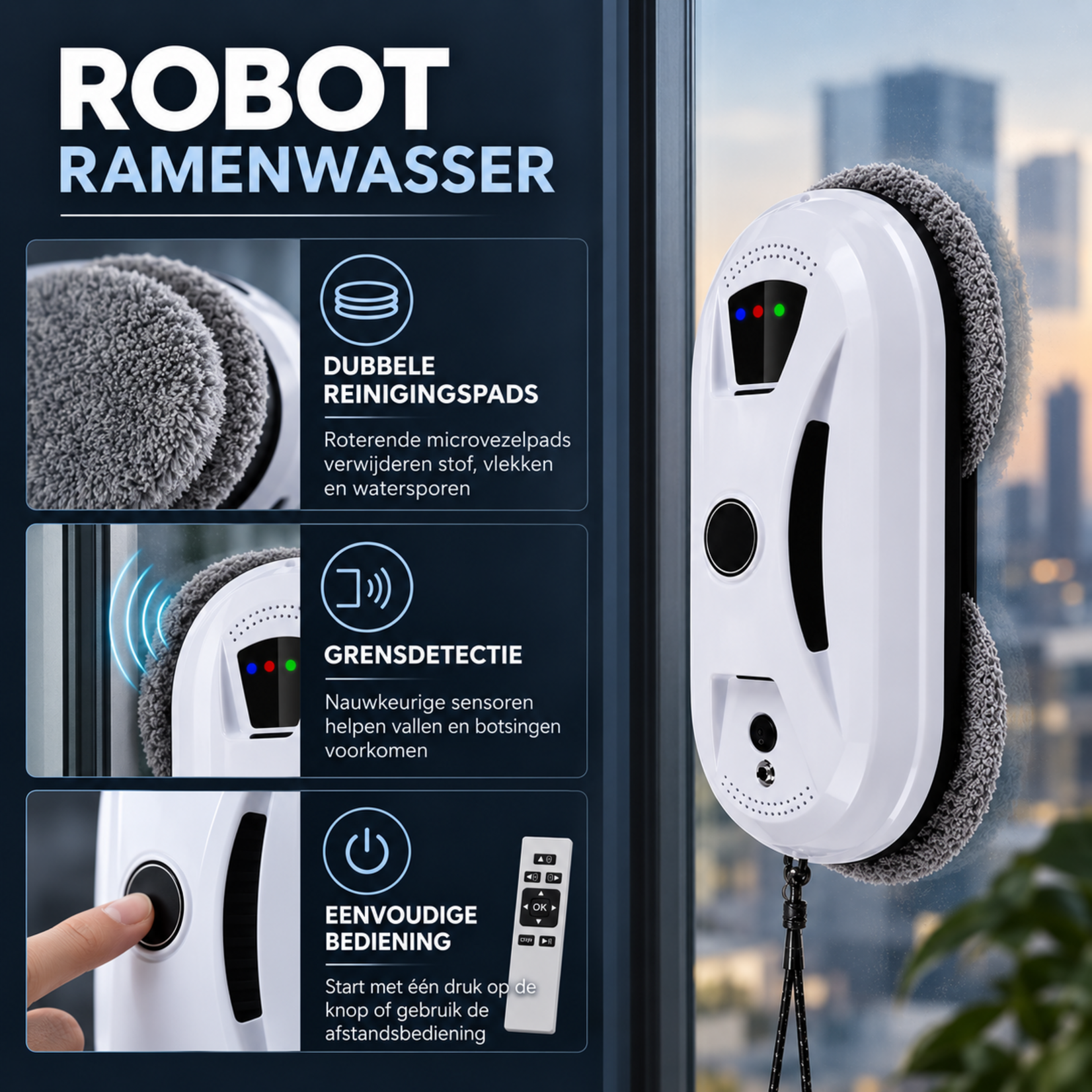 Dutch Wanted Robot window cleaner – Window robot – Electric window cleaner – Window cleaner – Glass cleaner – White – Smart window cleaner