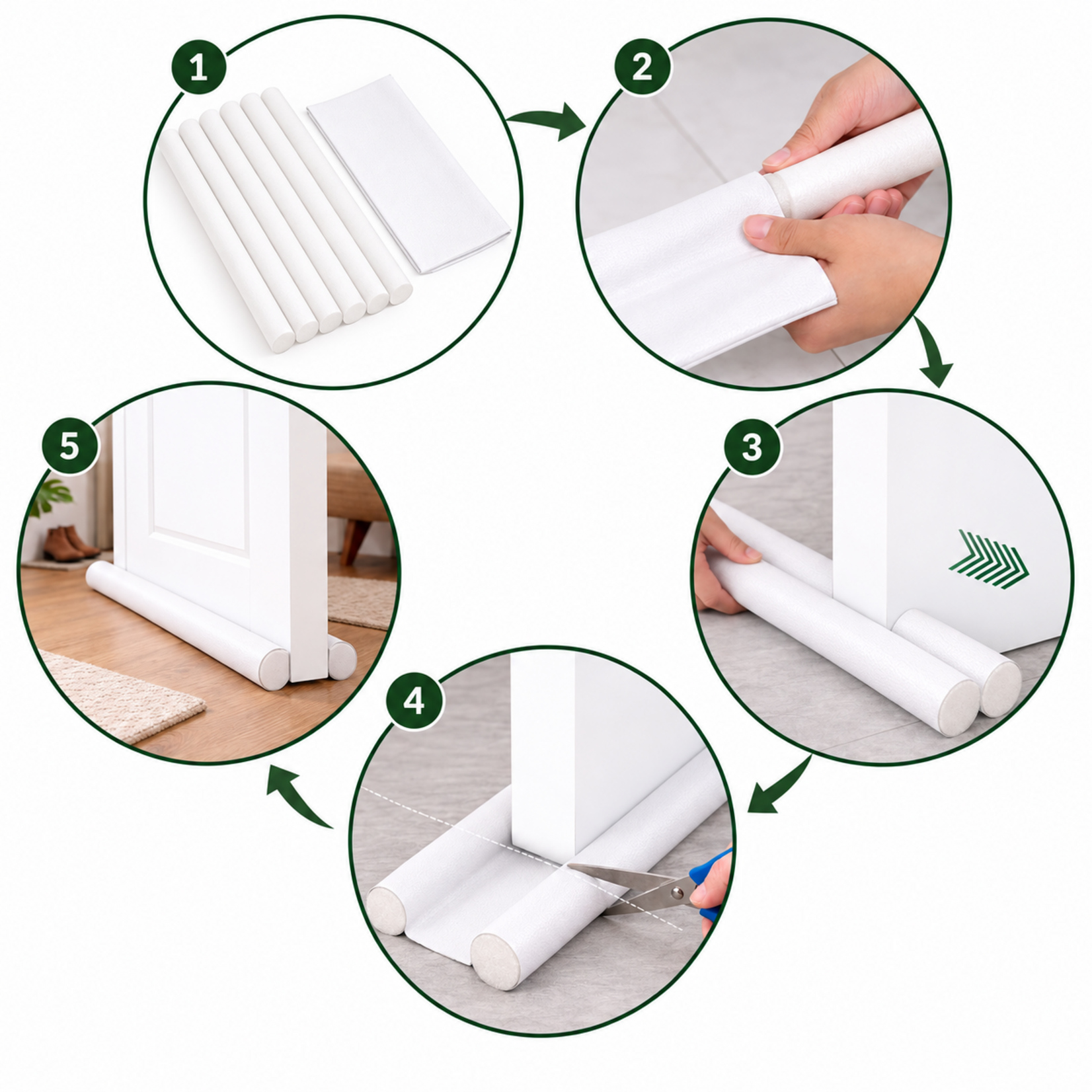 Bobbel Home Door Draft Stopper White 96 cm – Double Sided Door Seal Against Cold Air and Drafts – Adjustable and Easy to Install