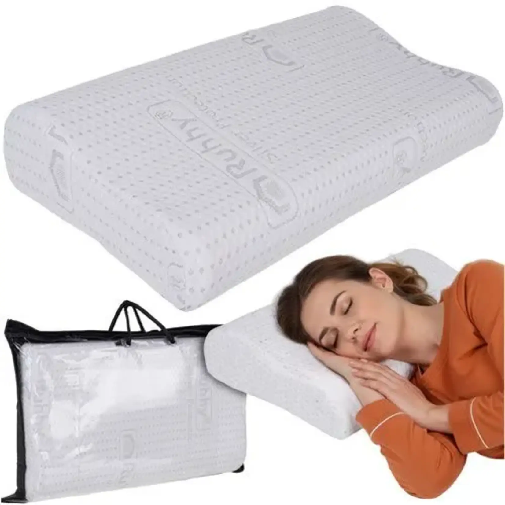 Bobbel Home Orthopedic Ergonomic Pillow 49 x 30 cm - Memory Foam - For Side and Back Sleepers - Removable Washable Cover - White