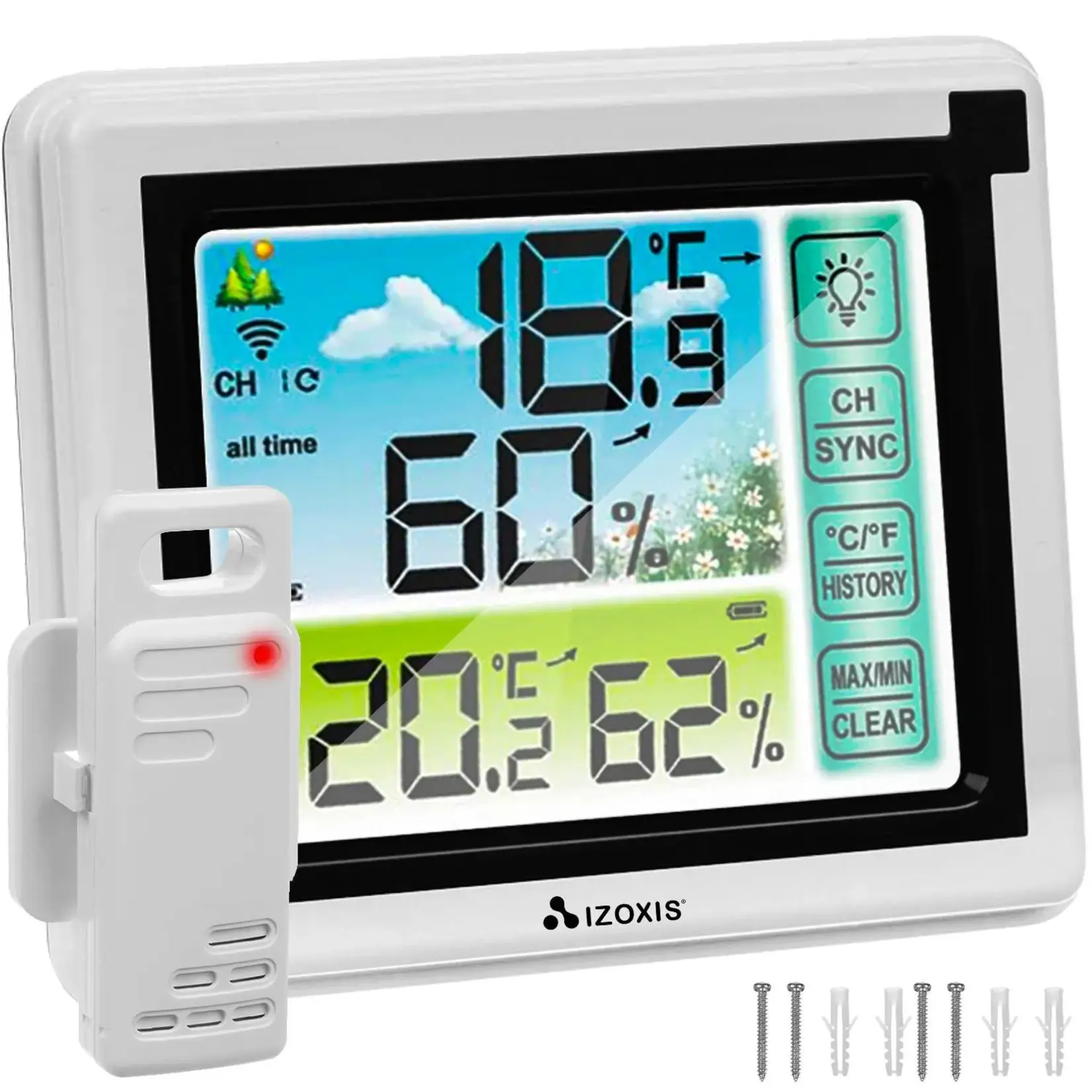 Bobbel Home Draadloos Weerstation met Hygrometer en Buitensensor – Binnen en Buitentemperatuur – Luchtvochtigheid – Kleurendisplay – Bereik tot 60 Meter