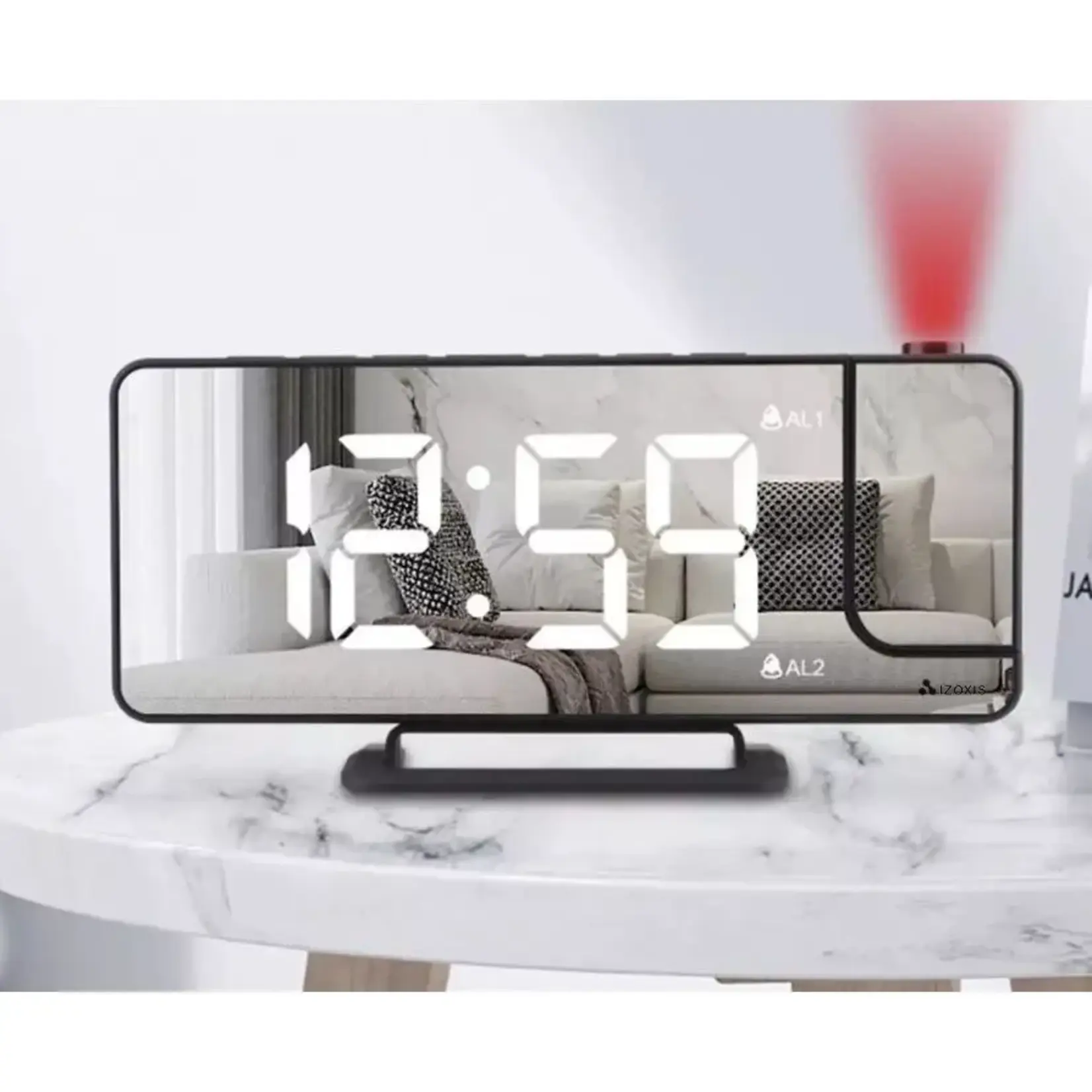 Bobbel Home Digitale LED Wekker met Projector en Spiegel – 180° Draaibare Tijdprojectie – 5 Helderheidsstanden – USB C – Zwart