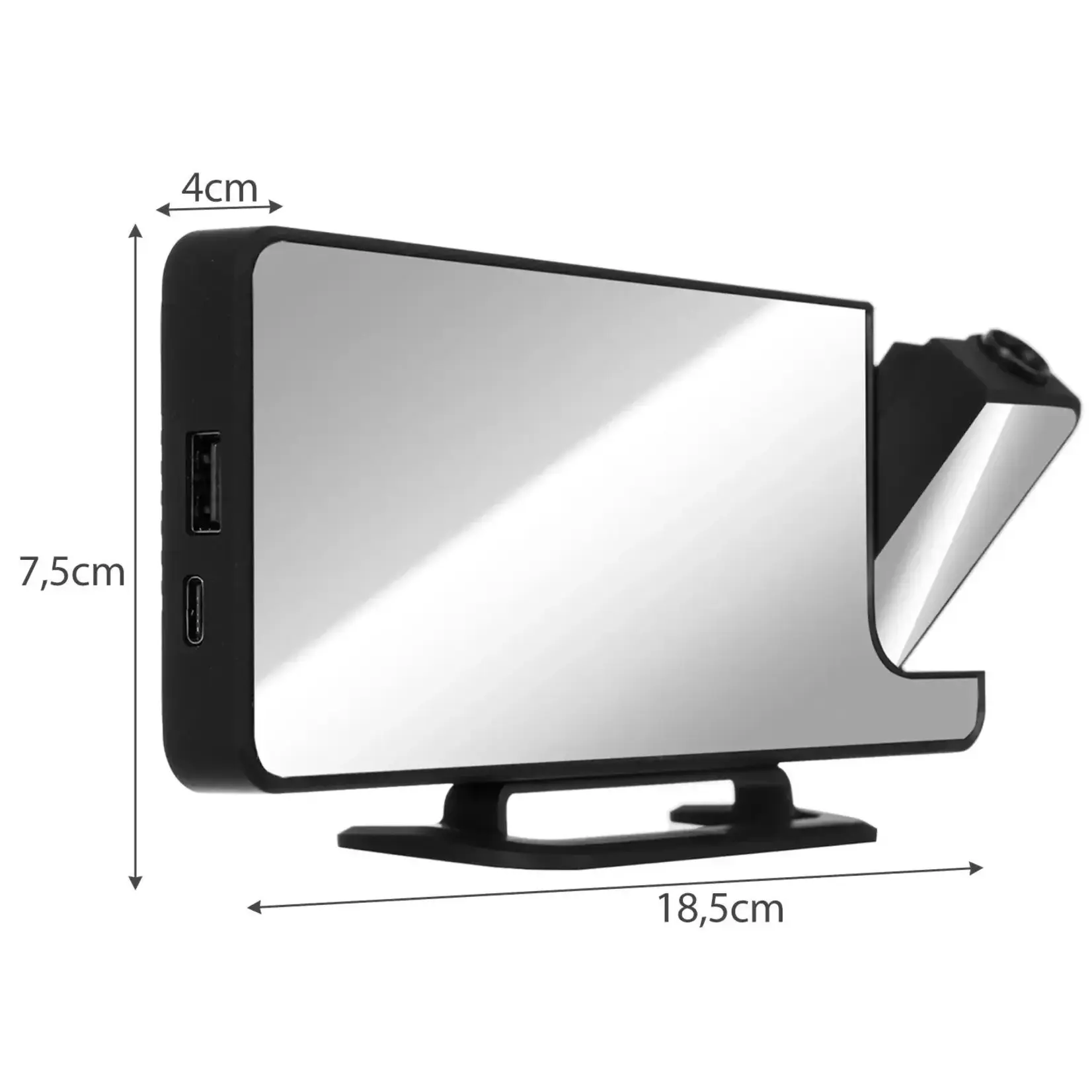 Bobbel Home Digitale LED Wekker met Projector en Spiegel – 180° Draaibare Tijdprojectie – 5 Helderheidsstanden – USB C – Zwart
