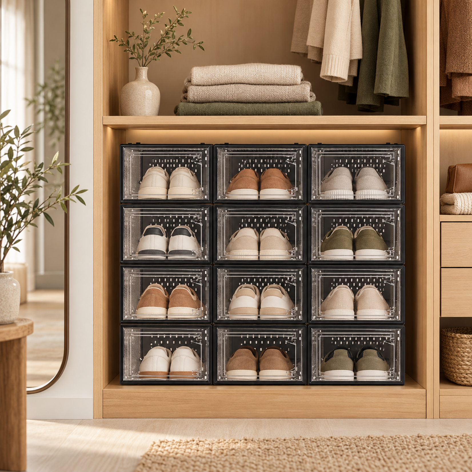 Bobbel Home Bobbel Home Schoenendozen Set van 12 Transparant Stapelbaar tot Maat 45