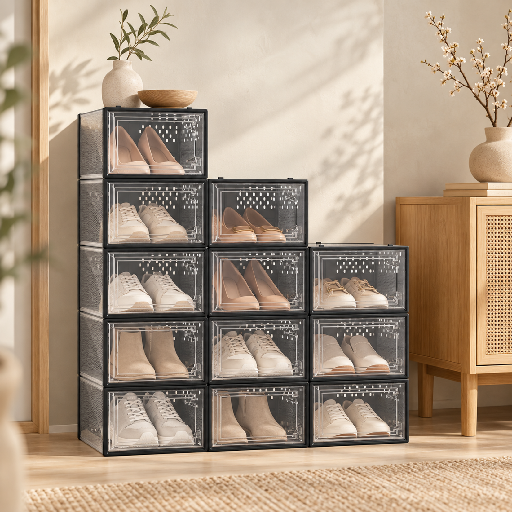 Bobbel Home Bobbel Home Set of 12 Transparent Stackable Shoe Boxes up to Size 45