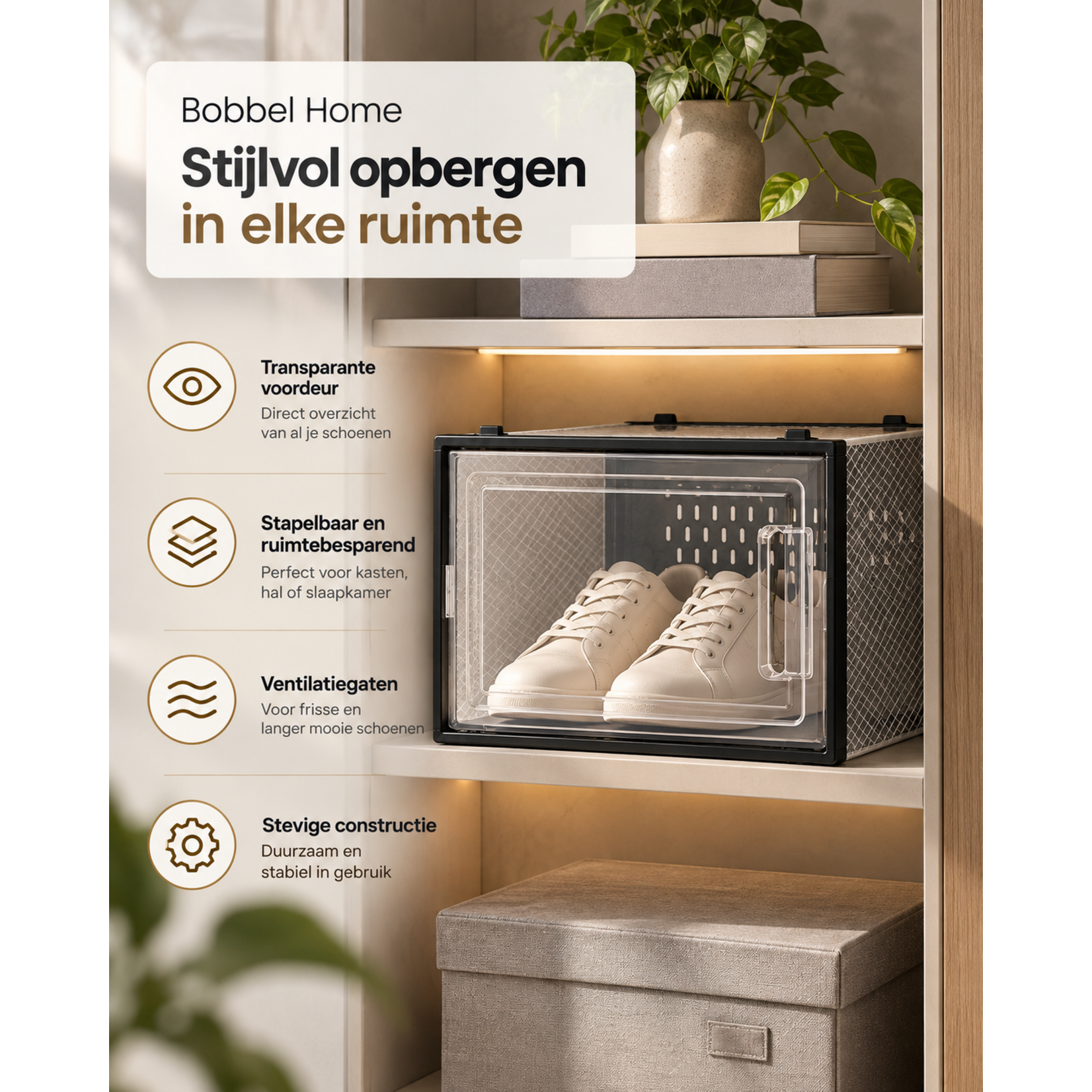 Bobbel Home Bobbel Home Schoenendozen Set van 12 Transparant Stapelbaar tot Maat 45