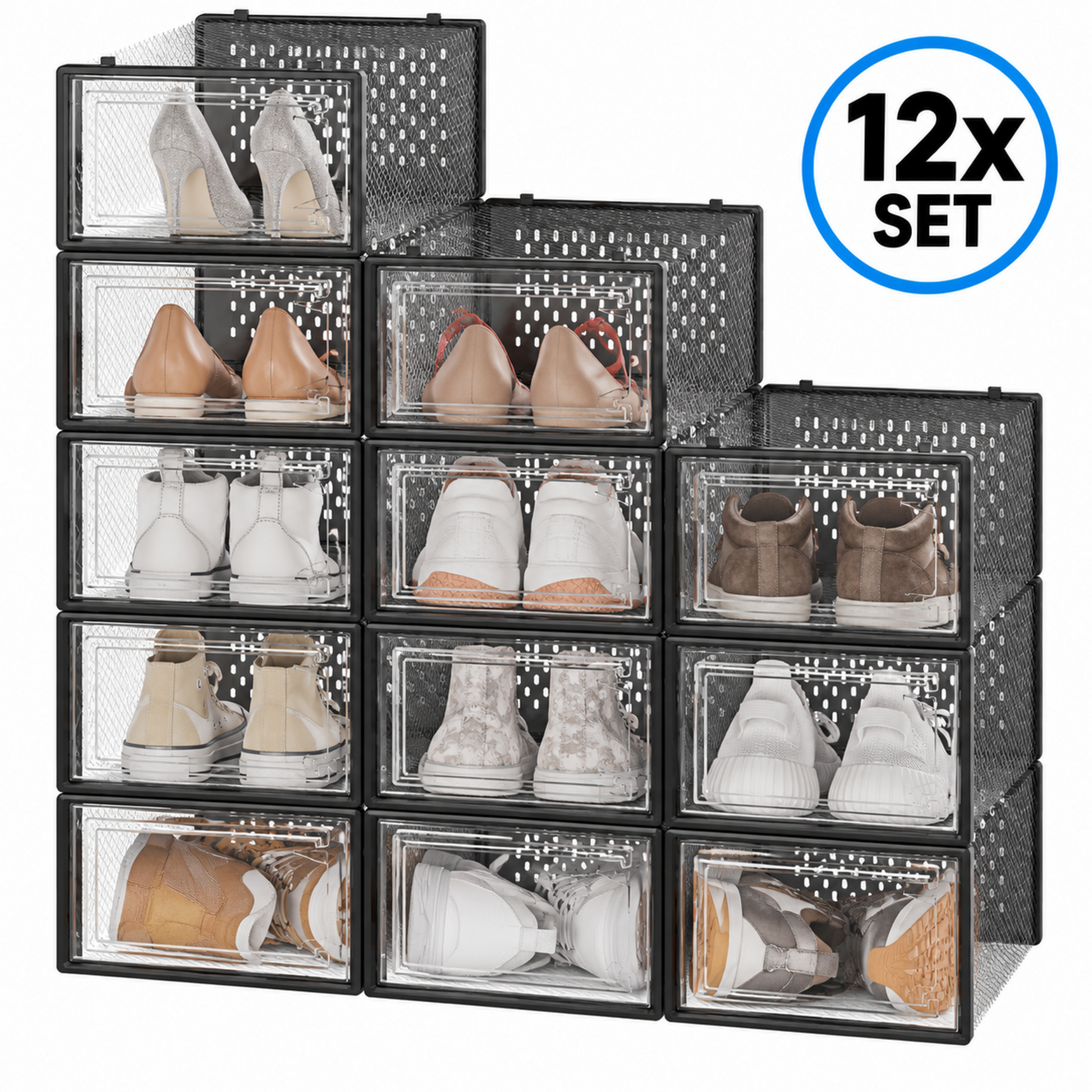 Bobbel Home Bobbel Home Set of 12 Transparent Stackable Shoe Boxes up to Size 45