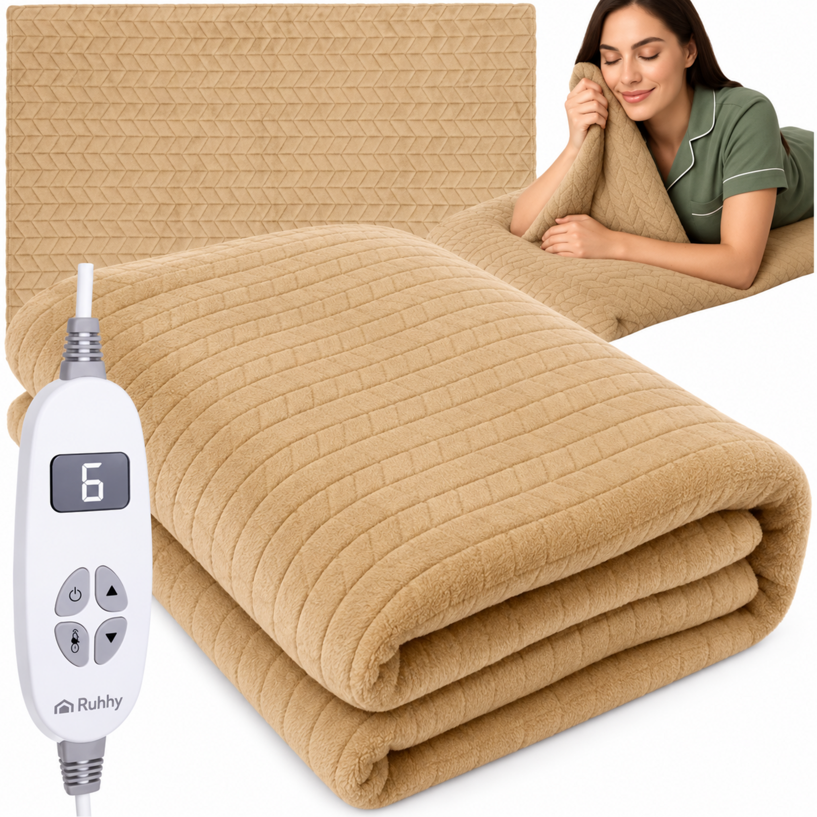 Parya Parya - Elektrische onderdeken - 180x130 cm - Polyester - Beige