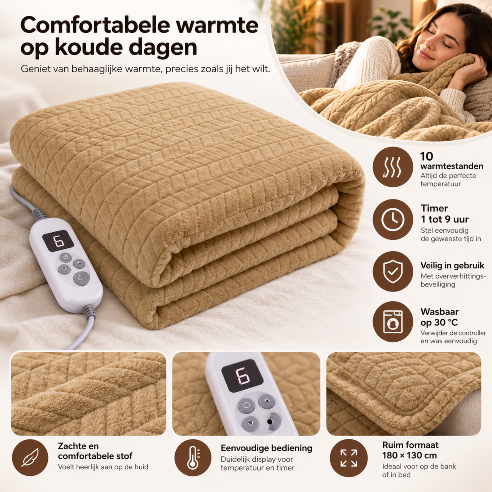 Parya Parya - Electric underblanket - 180x130 cm - Polyester - Beige
