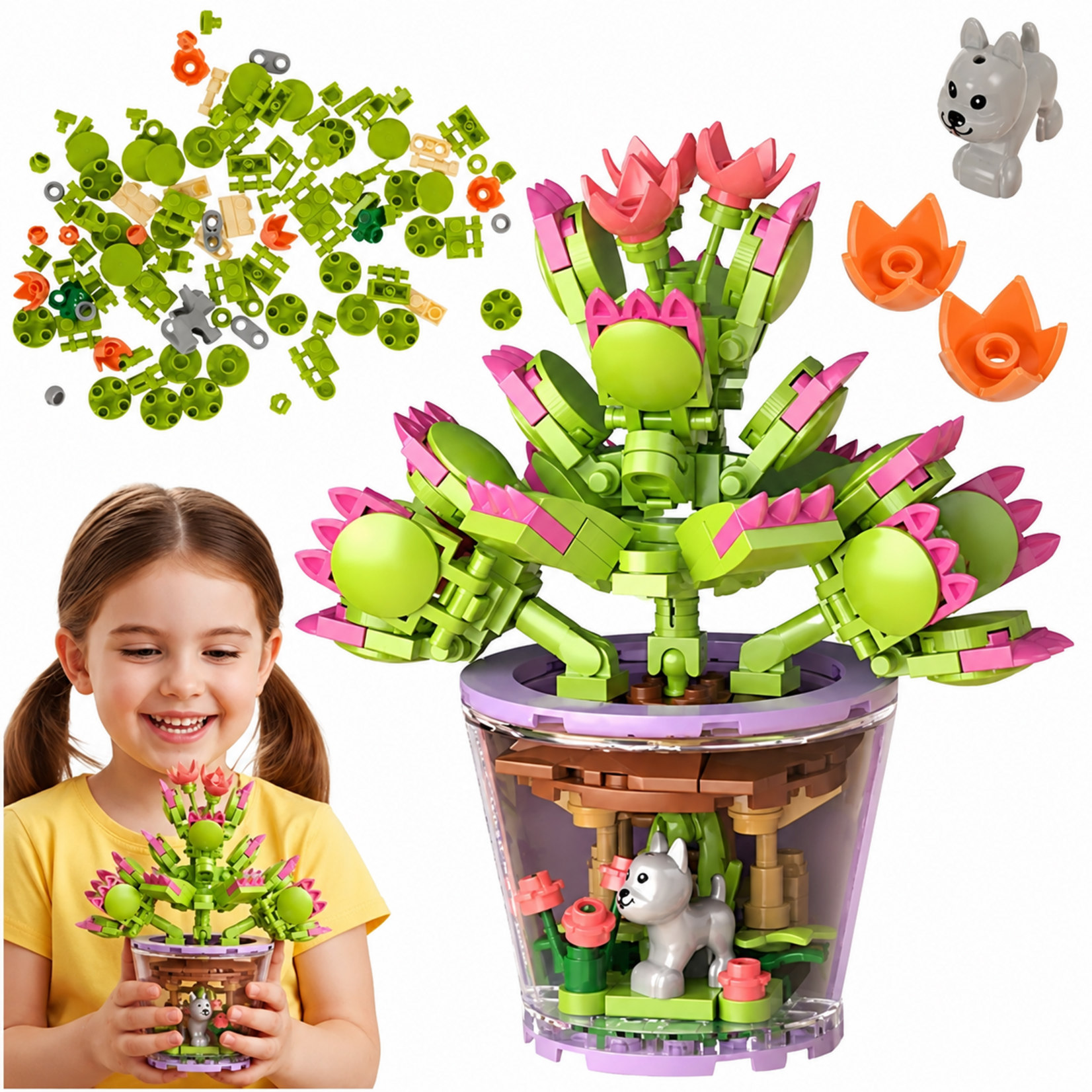 Bobbel Home Bloemen Bouwset 172 Delig voor Kinderen vanaf 6 Jaar Creatieve Bouwblokken Bloem met Handleiding