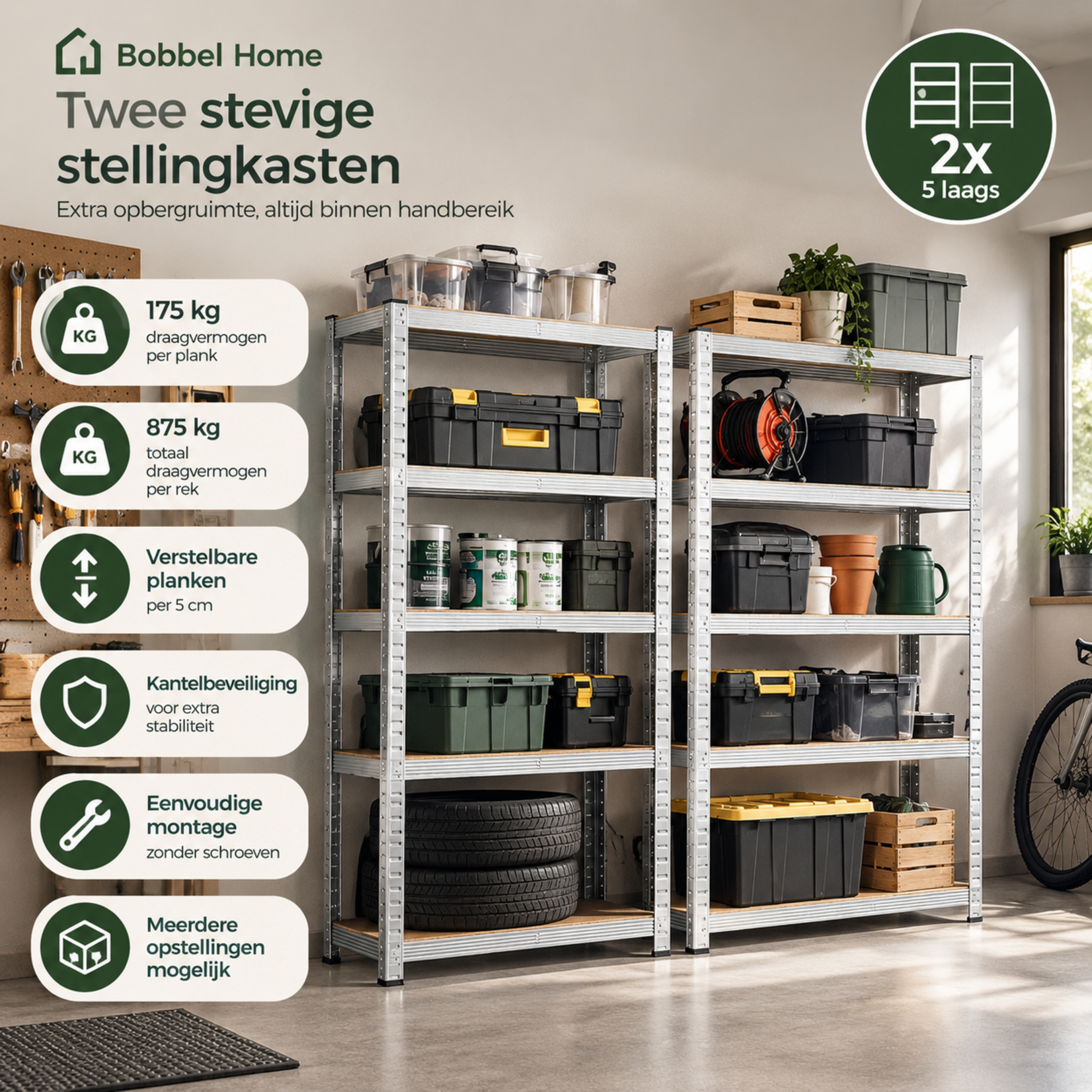 Bobbel Home Bobbel Home - Shelving cabinets - Heavy duty shelving - Set of 2 - Silver