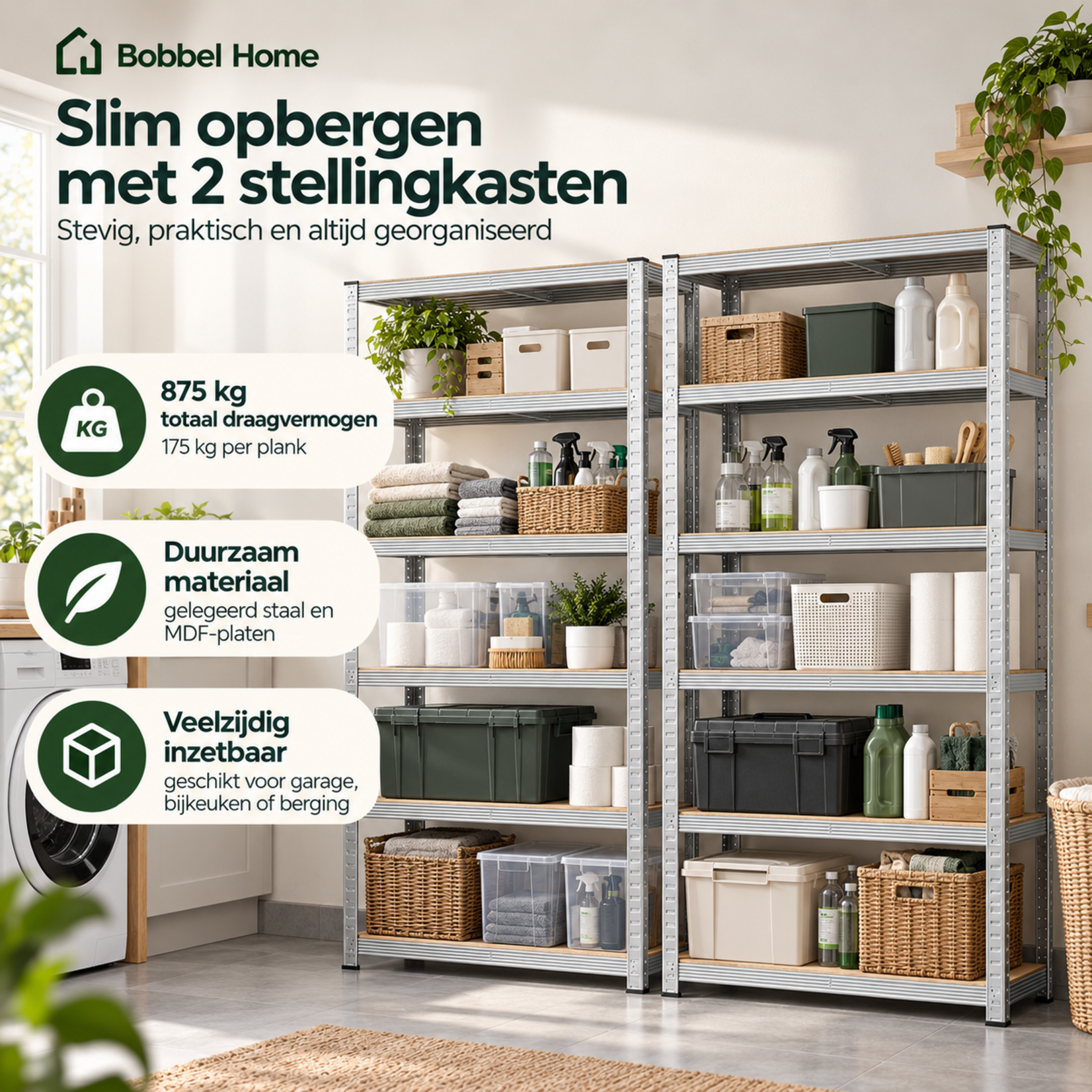Bobbel Home Bobbel Home - Shelving cabinets - Heavy duty shelving - Set of 2 - Silver