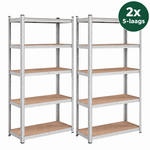 Bobbel Home Bobbel Home Stellingkast - Set van 2 - 180x90x40cm - Gemaakt van extra sterk metaal - Opbergrek - 5 planken - 875kg draagkracht - Zilver