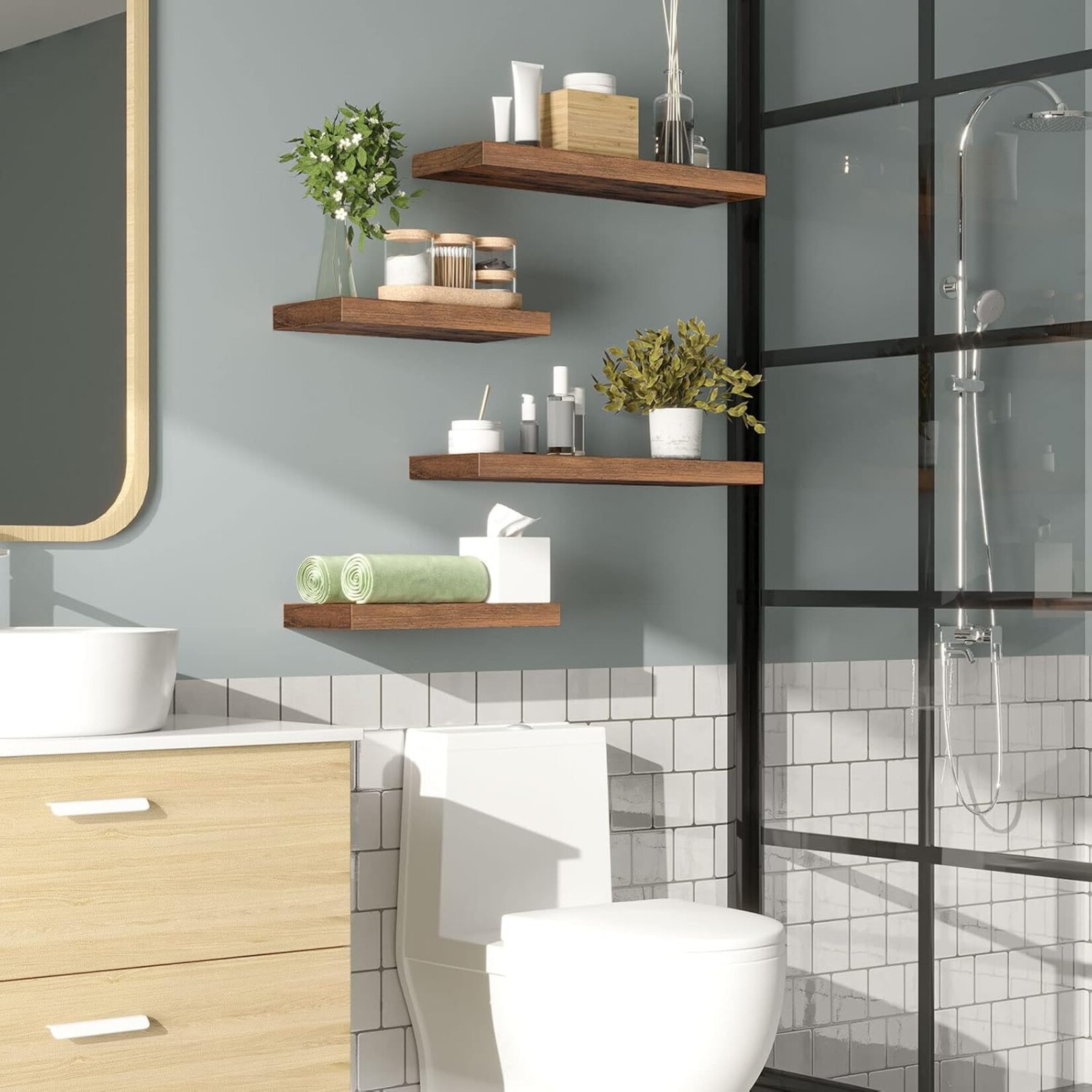 Bobbel Home Bobbel Home Wandplanken set van 2 - Zwevende planken - Wandrek - 60 x 20 cm - Onzichtbare bevestiging - Vintagebruin