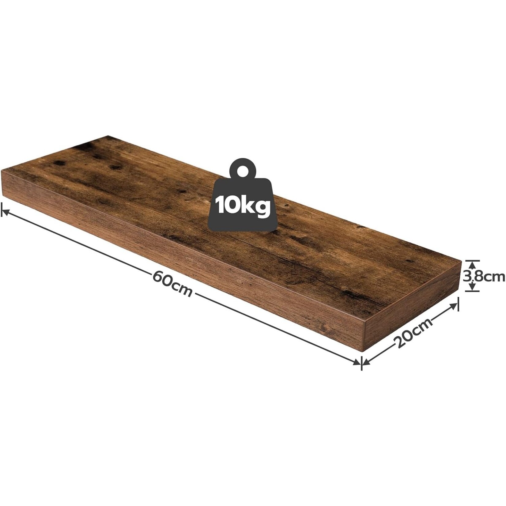 Bobbel Home Bobbel Home Floating Shelves Set of 2 - Wall Mounted Shelves - Wooden Wall Shelves - 60 x 20 cm - Hidden Brackets - Rustic Brown
