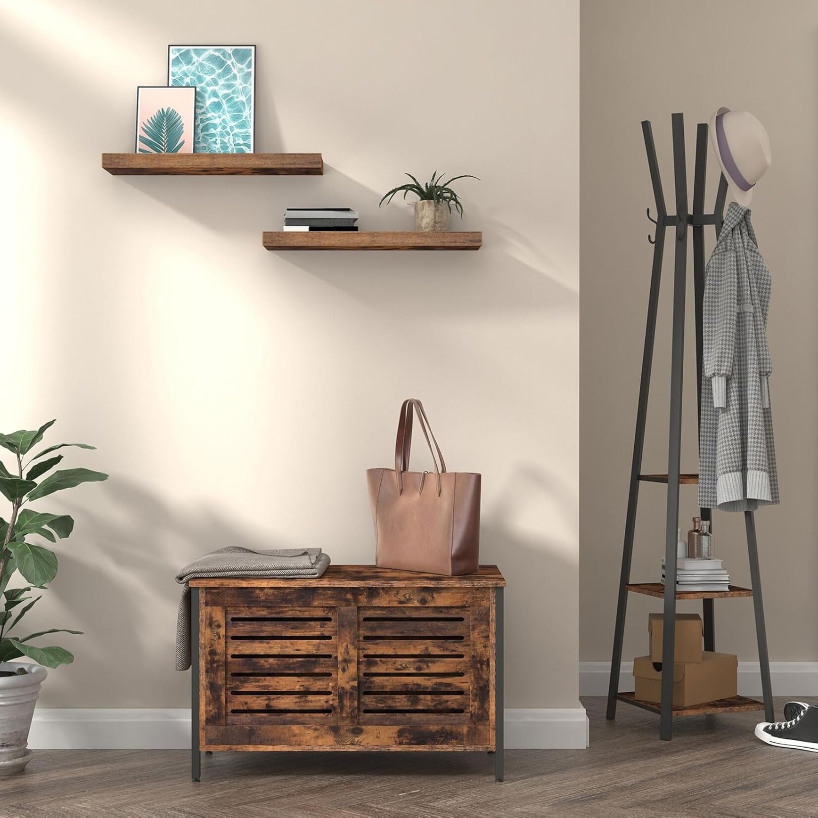 Bobbel Home Bobbel Home Floating Shelves Set of 2 - Wall Mounted Shelves - Wooden Wall Shelves - 60 x 20 cm - Hidden Brackets - Rustic Brown