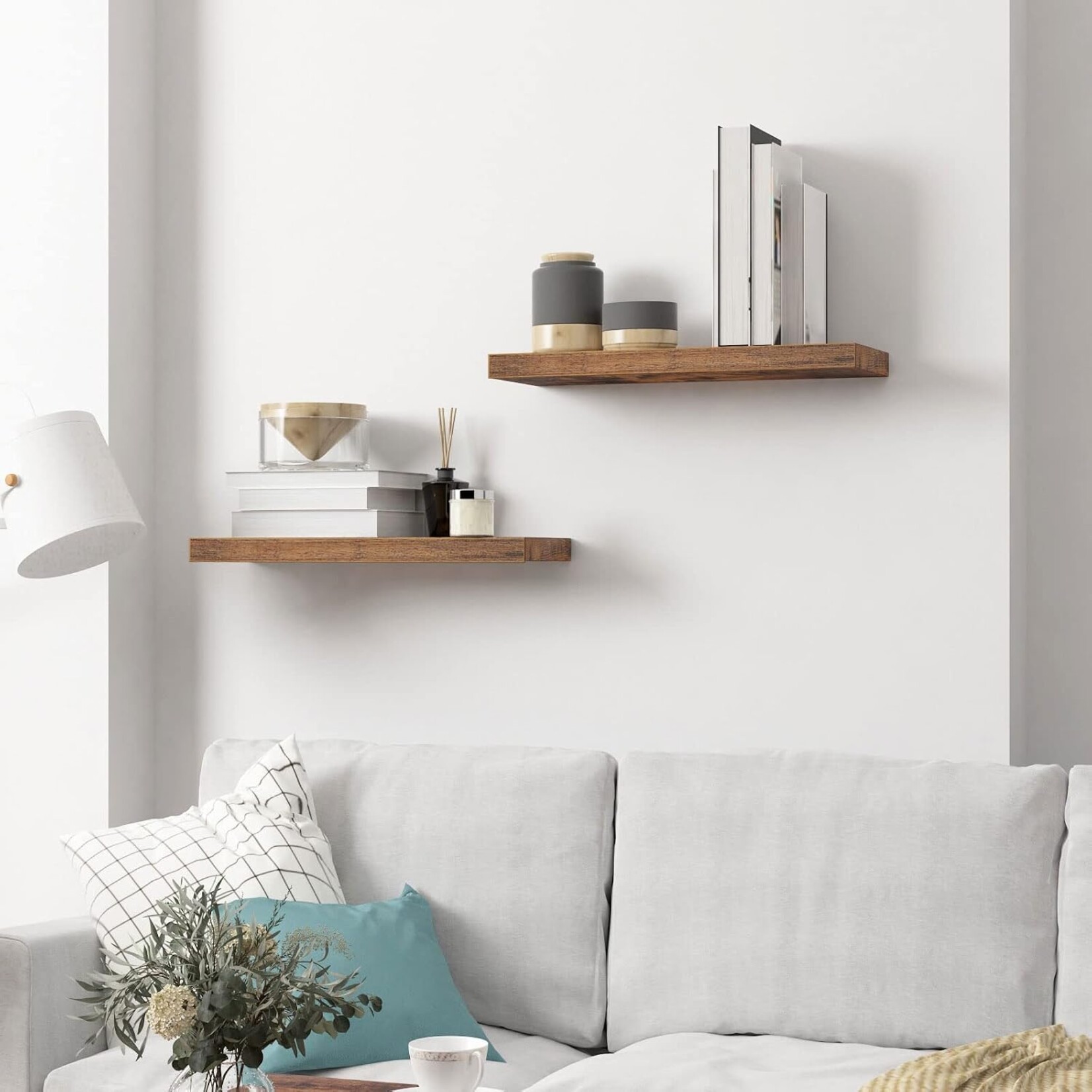 Bobbel Home Bobbel Home Wandplanken set van 2 - Zwevende planken - Wandrek - 60 x 20 cm - Onzichtbare bevestiging - Vintagebruin