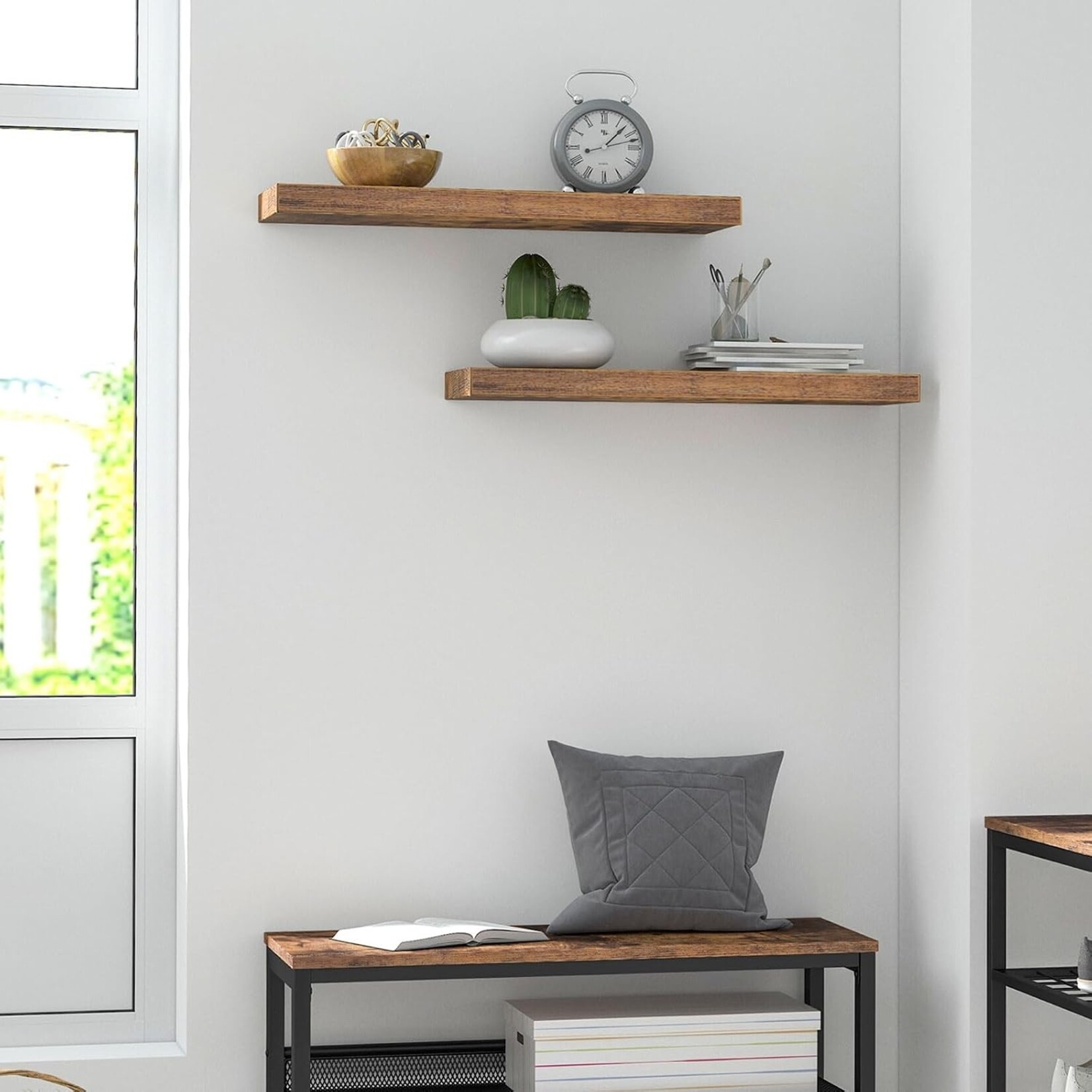 Bobbel Home Bobbel Home Floating Shelves Set of 2 - Wall Mounted Shelves - Wooden Wall Shelves - 60 x 20 cm - Hidden Brackets - Rustic Brown